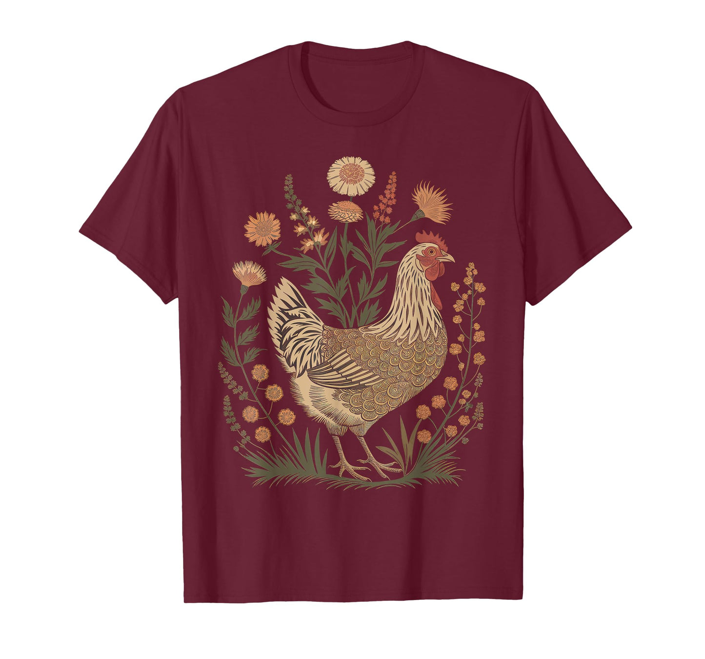 Chicken Floral Art Graphic Women Farm Chicken Lover Colorful T-Shirt