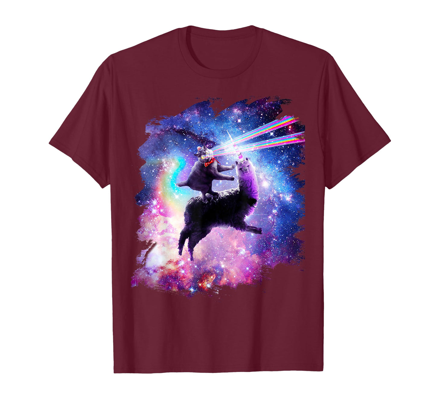Laser Eyes Outer Space Cat Riding On Llama Unicorn T-Shirt