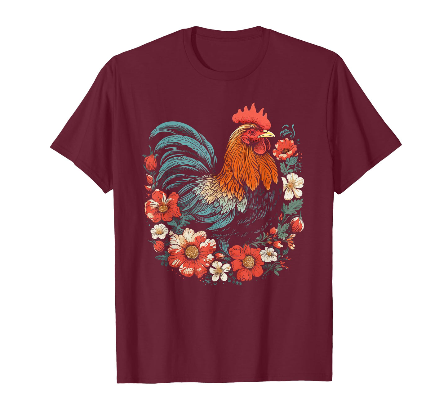 Chicken Vintage Flowers Floral Poultry Farmer Farm Animal T-Shirt