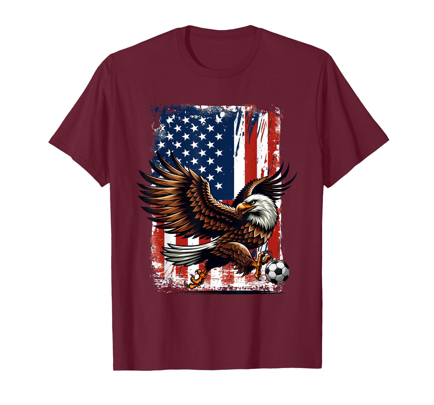 Vintage Bald Eagle Showing Soccer Skills American Flag Tee T-Shirt for Women Kids Men
