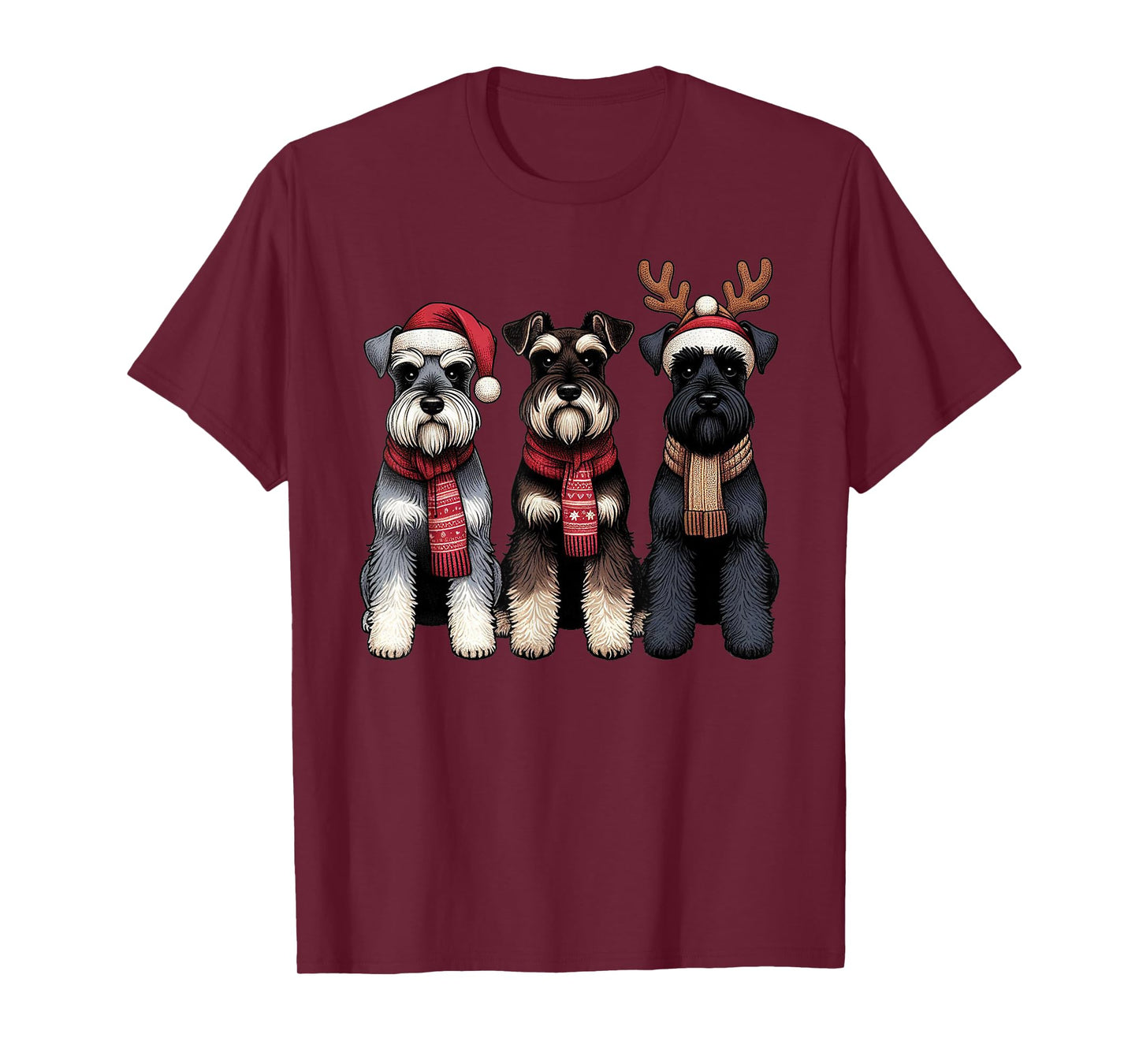 Santa Reindeer Schnauzer Christmas Dachshund Lover Pajama T-Shirt