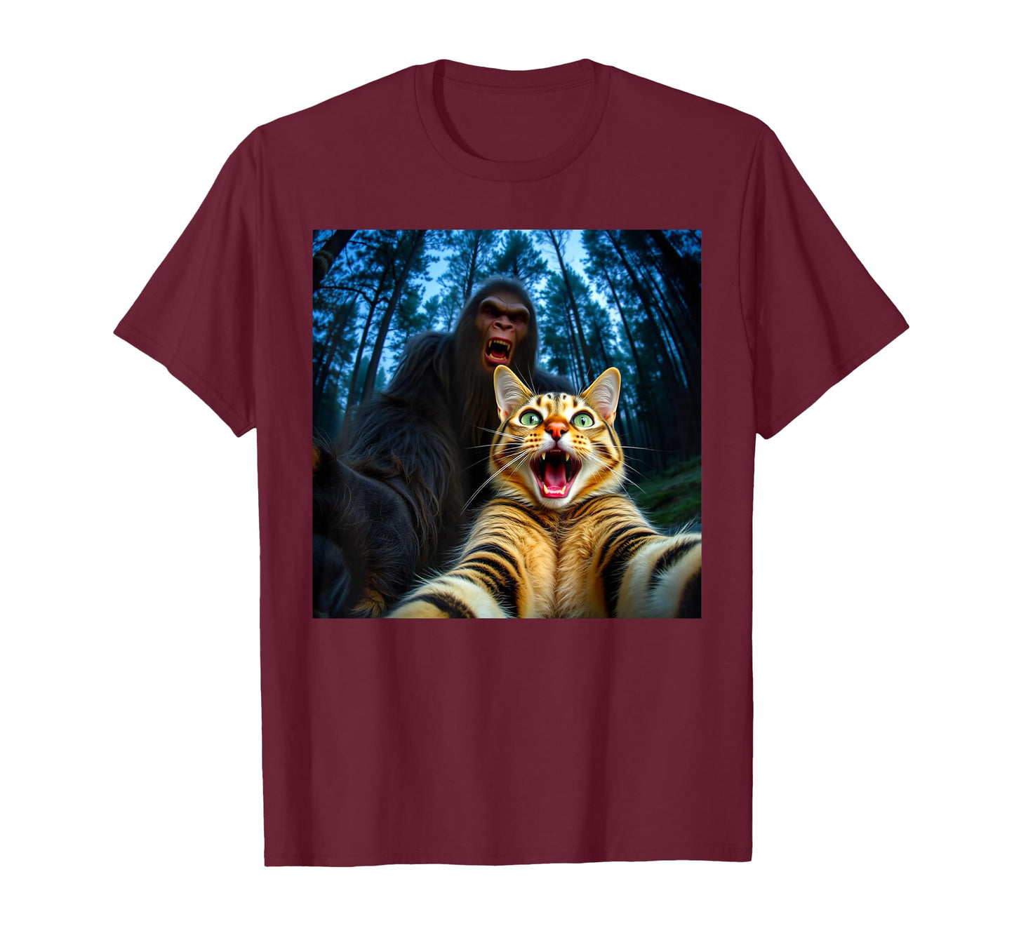Funny Bigfoot With Cat Selfie Sasquatch For Men Women Kids T-Shirt