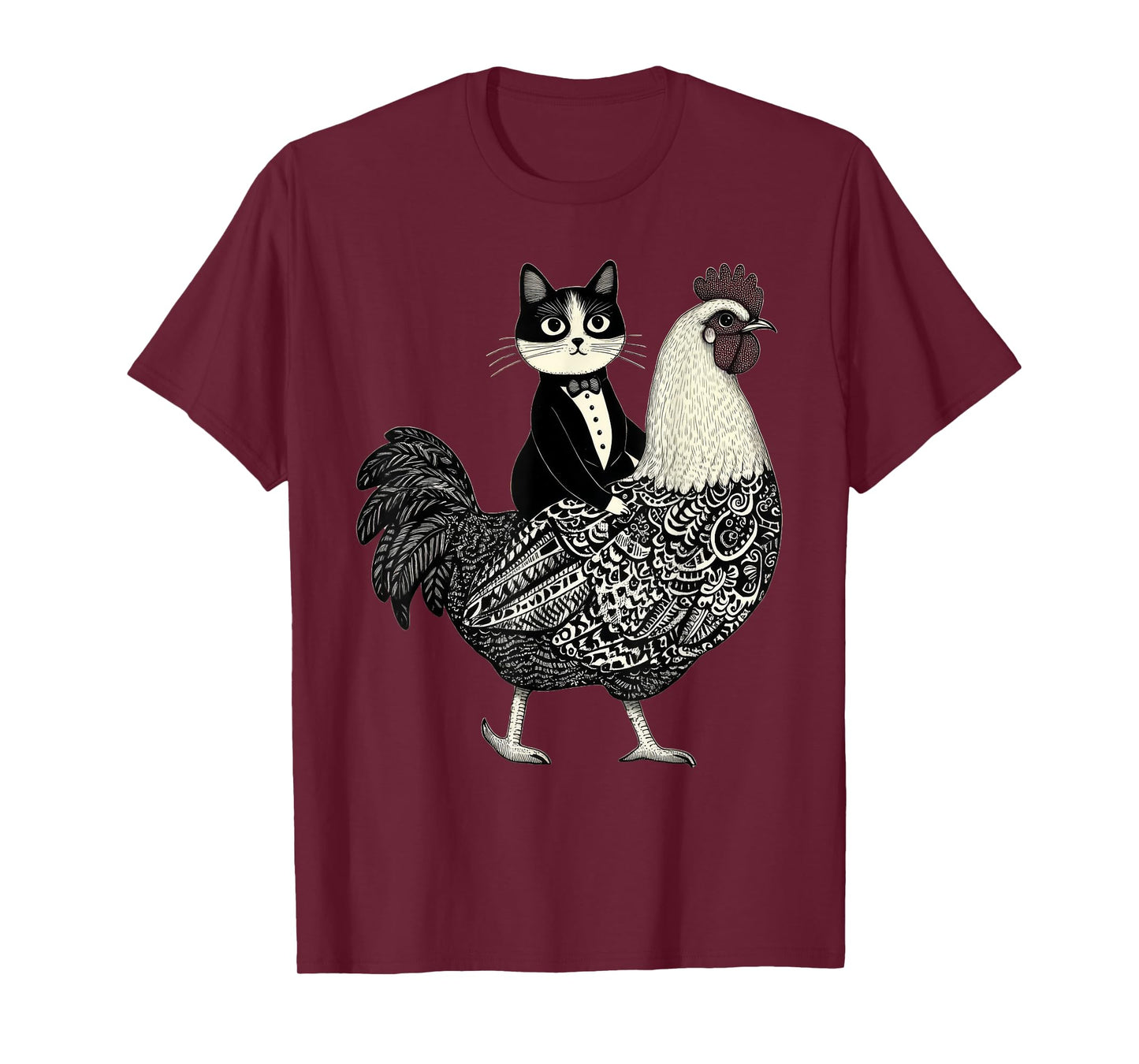 Funny Tuxedo Cat Riding Chicken Men Women Girls Kids T-Shirt