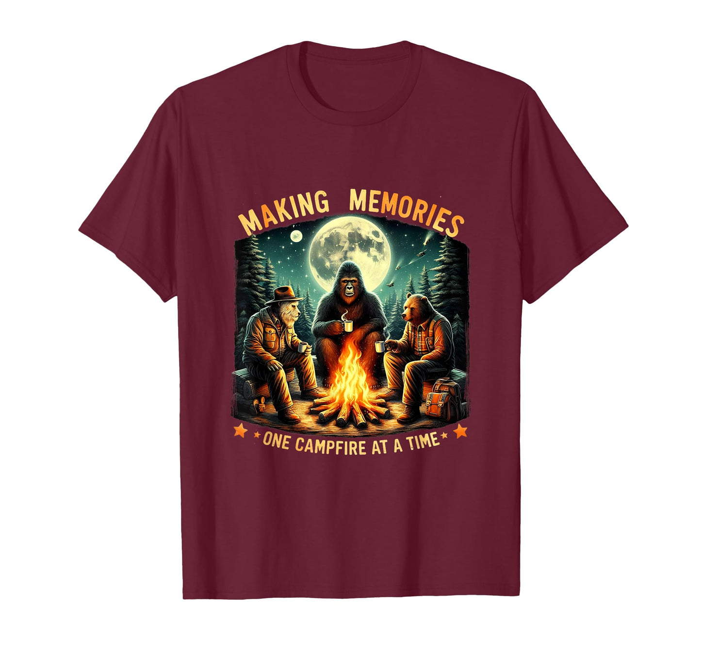 Retro Making Memories One Campfire At A Time Bigfoot Camping T-Shirt