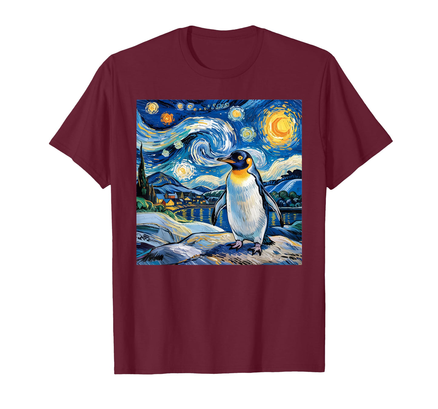 Penguin Starry Night Funny Penguin Art Van Gogh Style T-Shirt