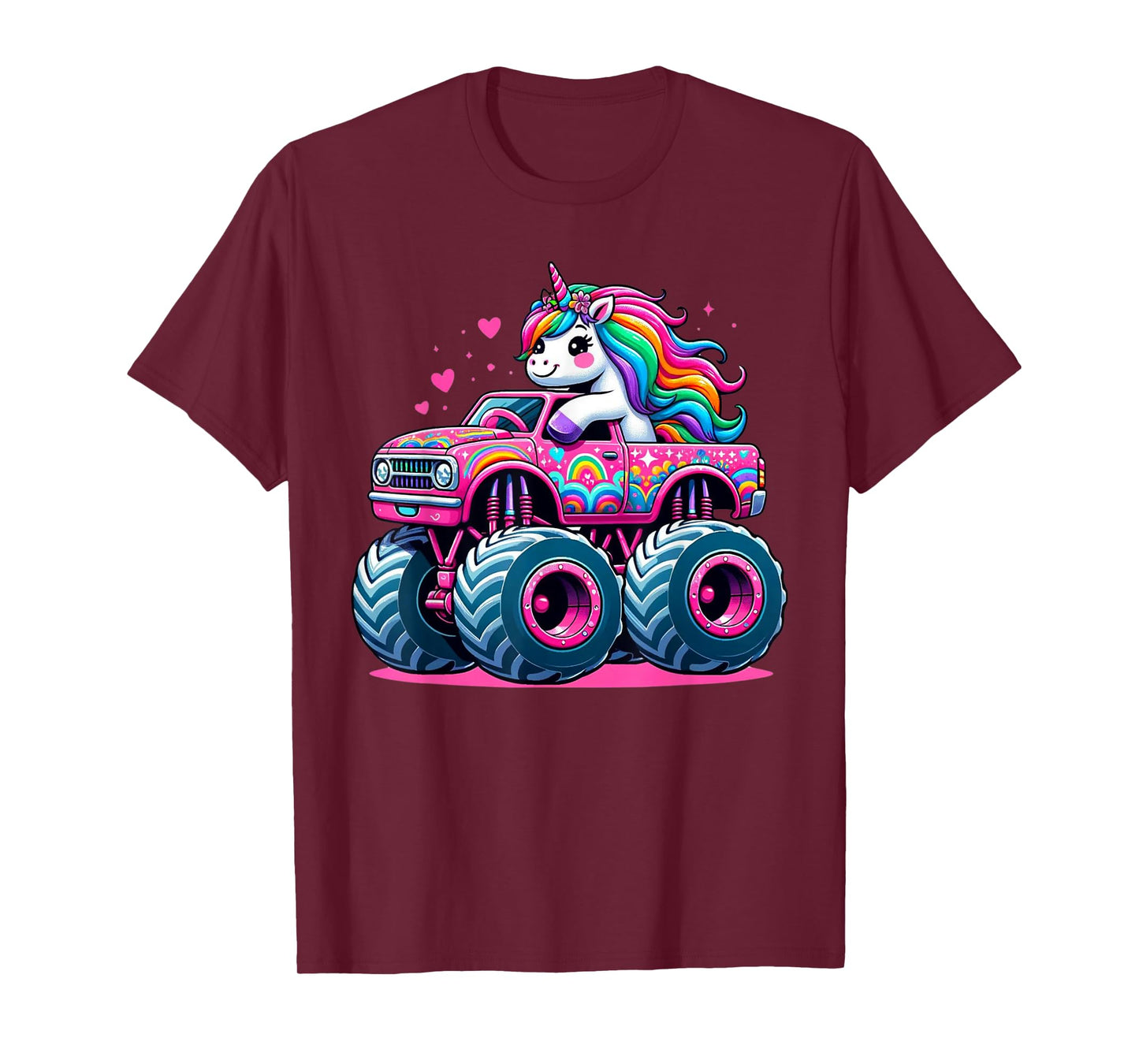 Funny Cute Unicorn Riding A Pink Monster Truck T-Shirt