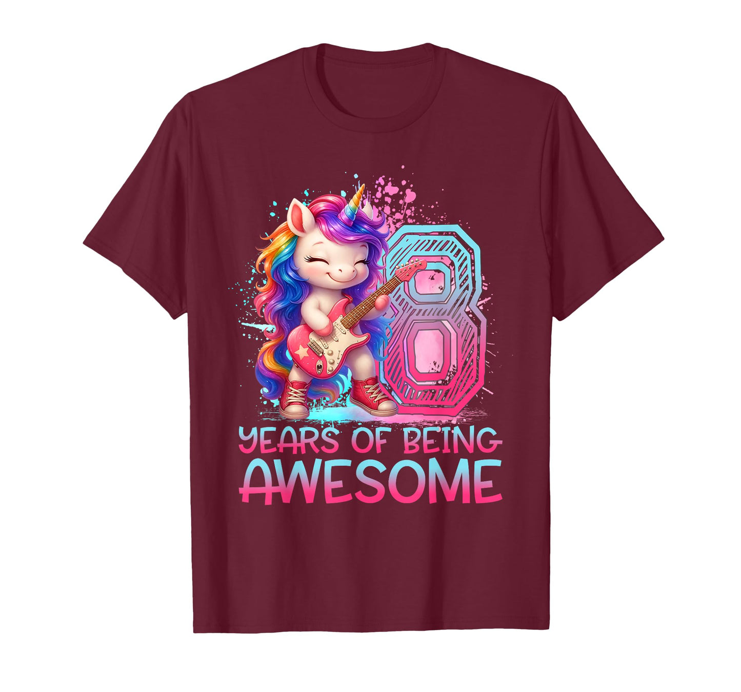 8 Years of Being Awesome Unicorn Rock And Roll 8th Birthday T-Shirt