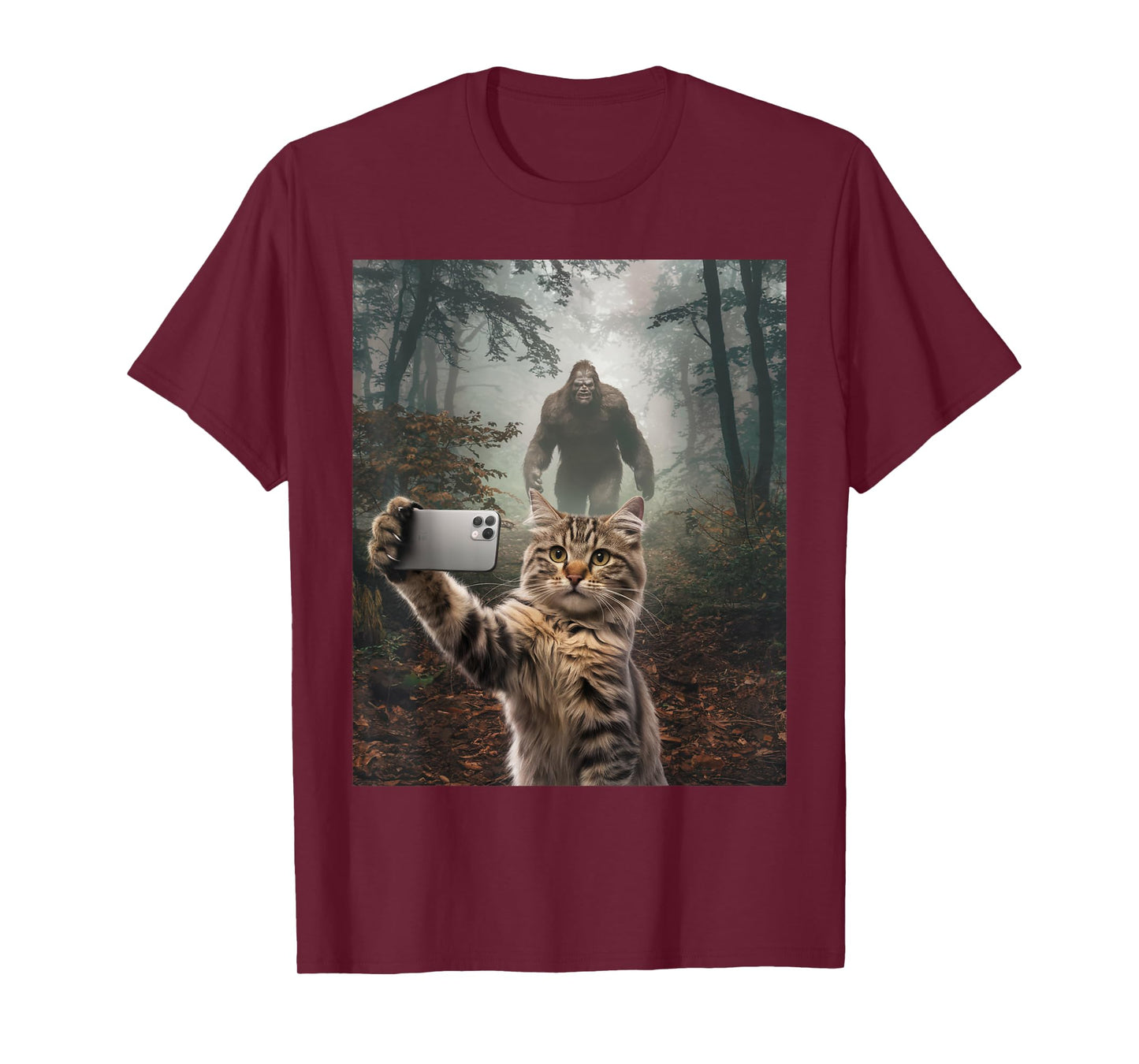 Funny Surprised Scared Cat Selfie Meme Sasquatch Bigfoot T-Shirt
