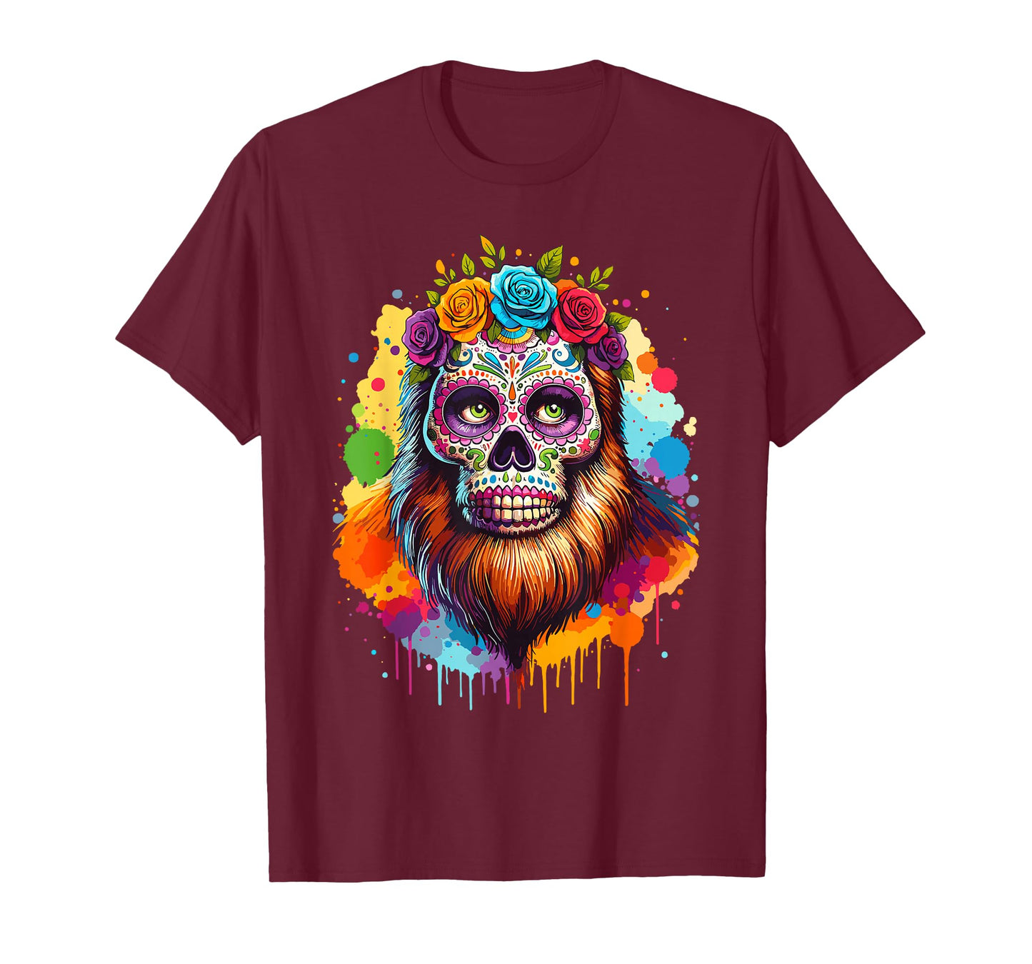 Sugar Skull Bigfoot Dia de Muertos Halloween Day of The Dead T-Shirt