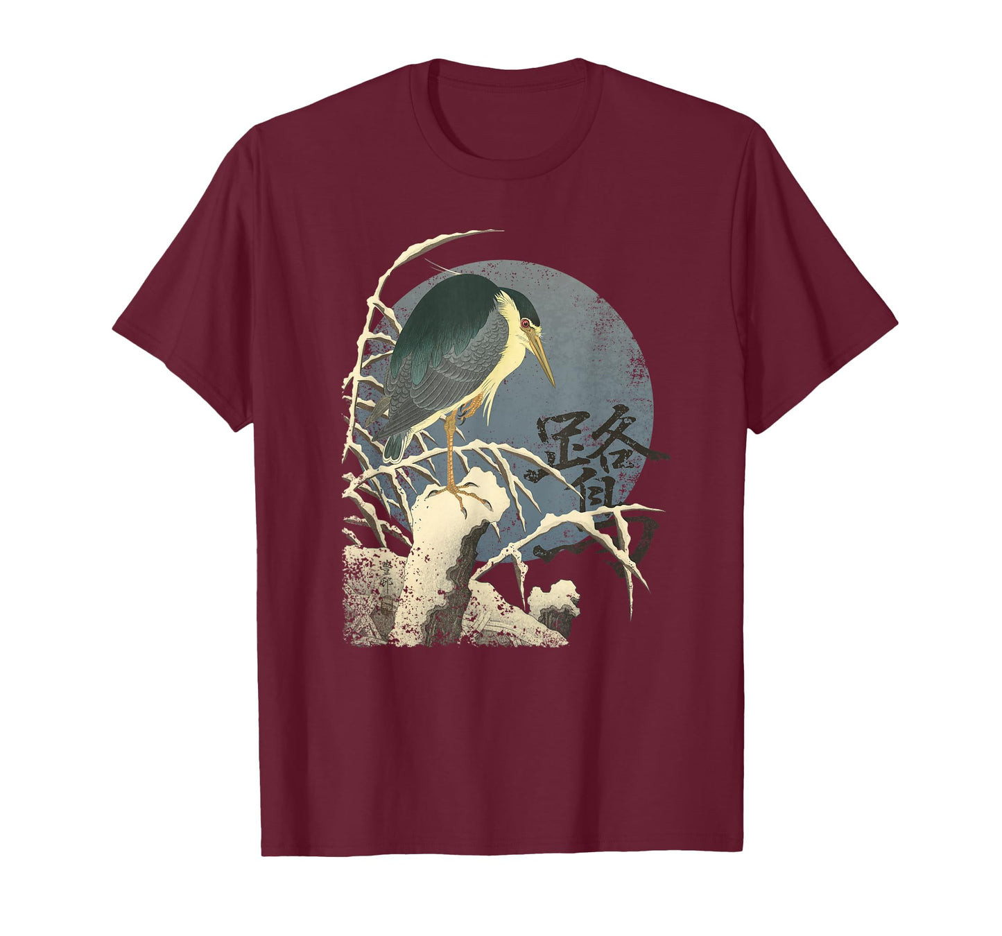 Traditional Japanese Art Heron Bird in Snow T-Shirt