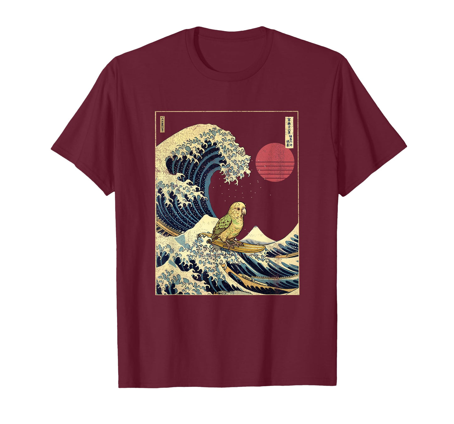 Parakeet Bird Kanagawa Wave Funny Surf Animal T-Shirt