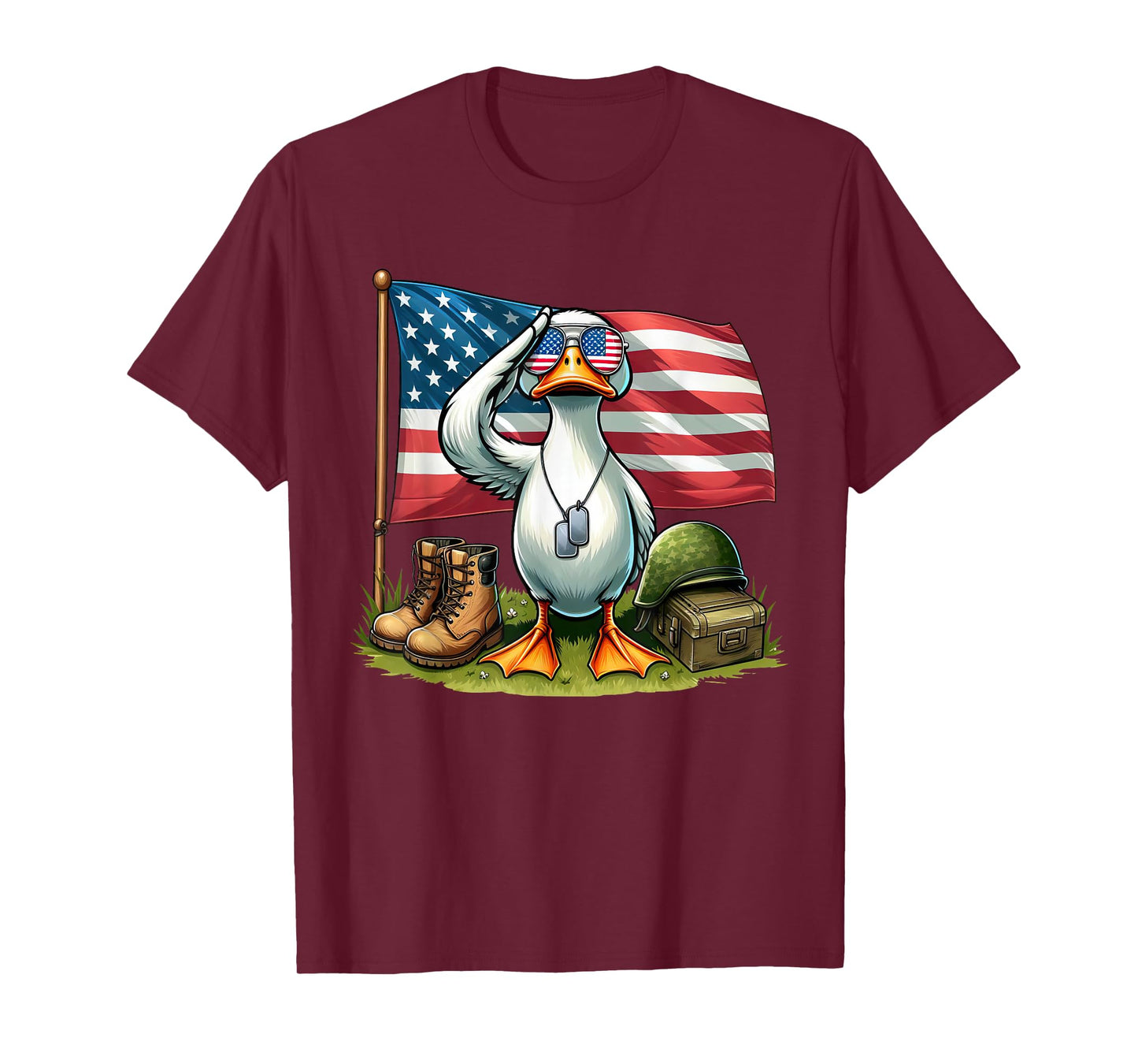 Salute Duck American USA Flag Memorial Day 4th of July Women Kids Men T-Shirt