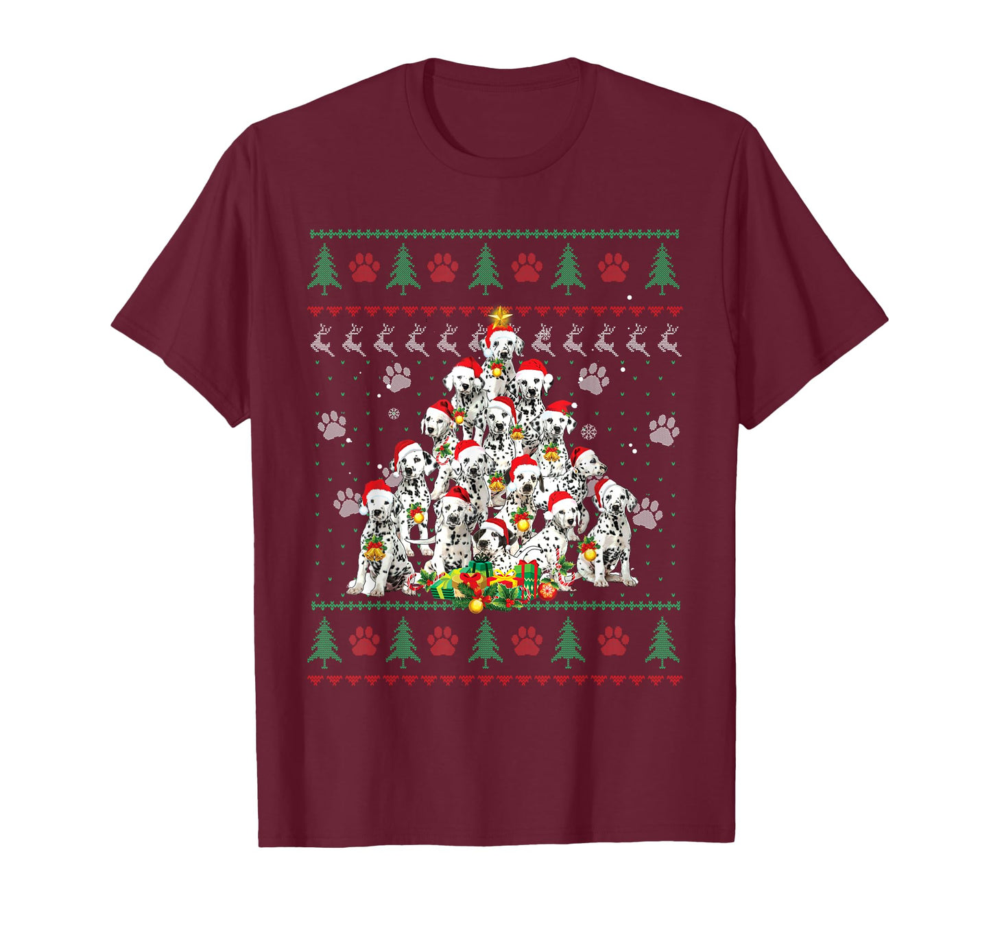 Funny Dalmatian Dog Christmas Tree Ugly Sweater Xmas Tree T-Shirt for Men Women Kids