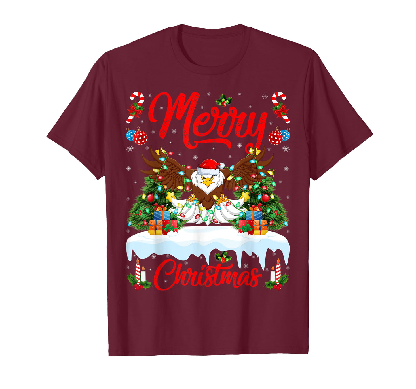 Bald Eagle Lover Xmas Lighting Santa Bald Eagle Christmas T-Shirt