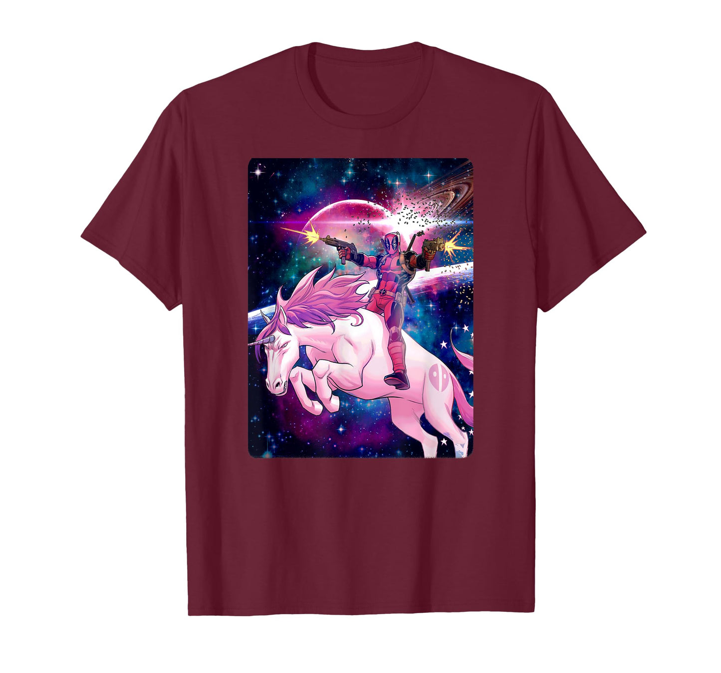 Marvel Deadpool In Space Unicorn Saddles Ablaze T-Shirt T-Shirt
