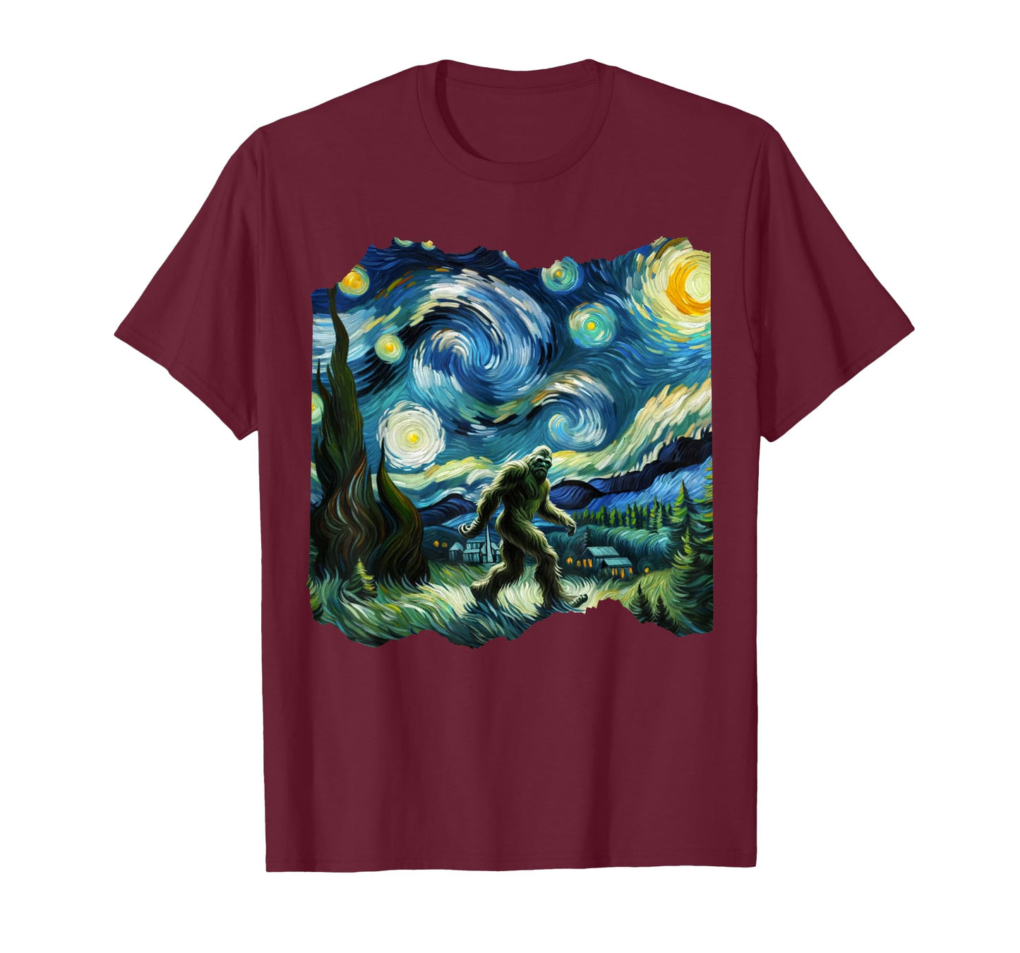 Bigfoot Sasquatch Van Gogh Art Painting Star Sky Night T-Shirt