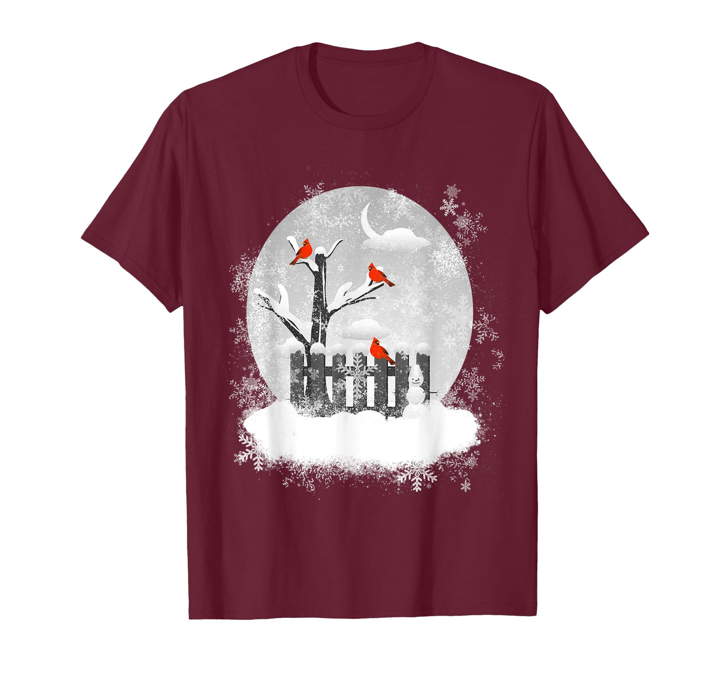Red Cardinal Birds Winter Scene T-Shirt