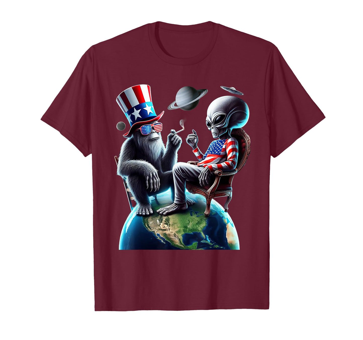 Patriotic Bigfoot Sasquatch Alien Space UFO 4th Of July T-Shirt