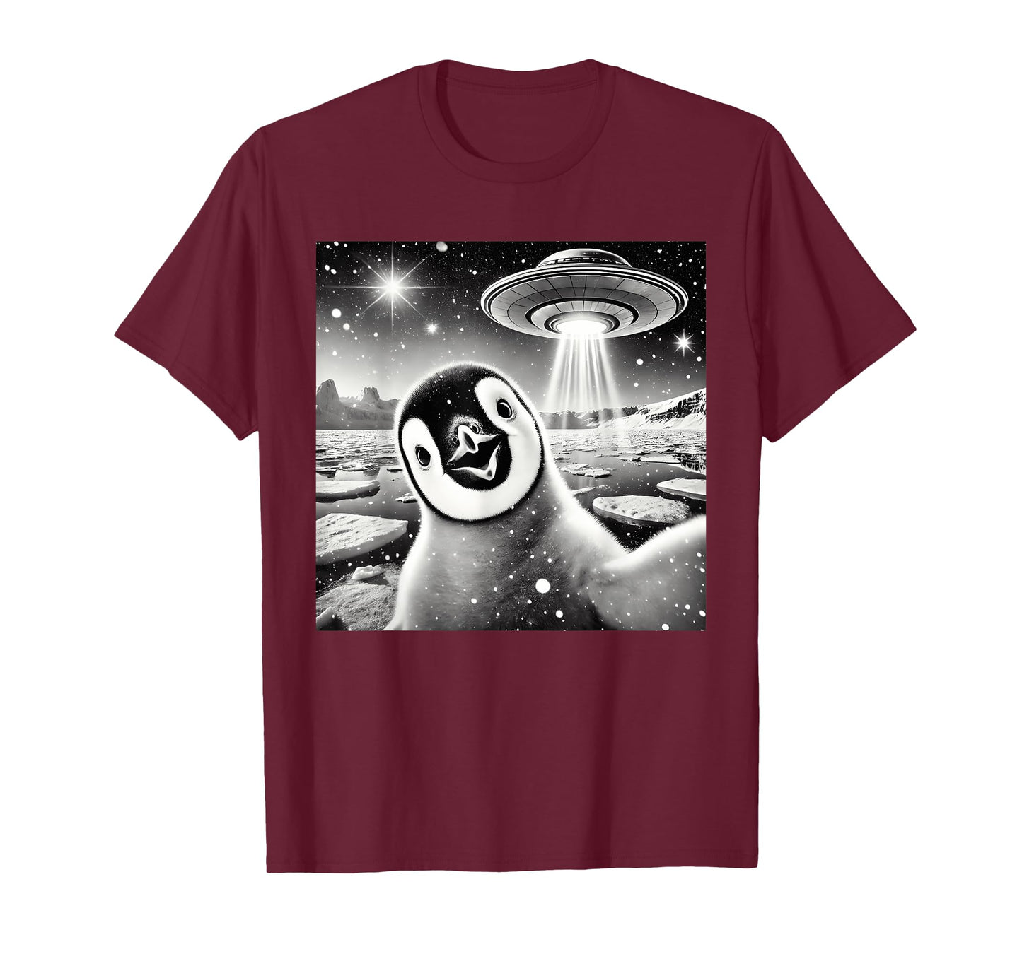 Funny Penguin Selfie UFO Graphic T-Shirt