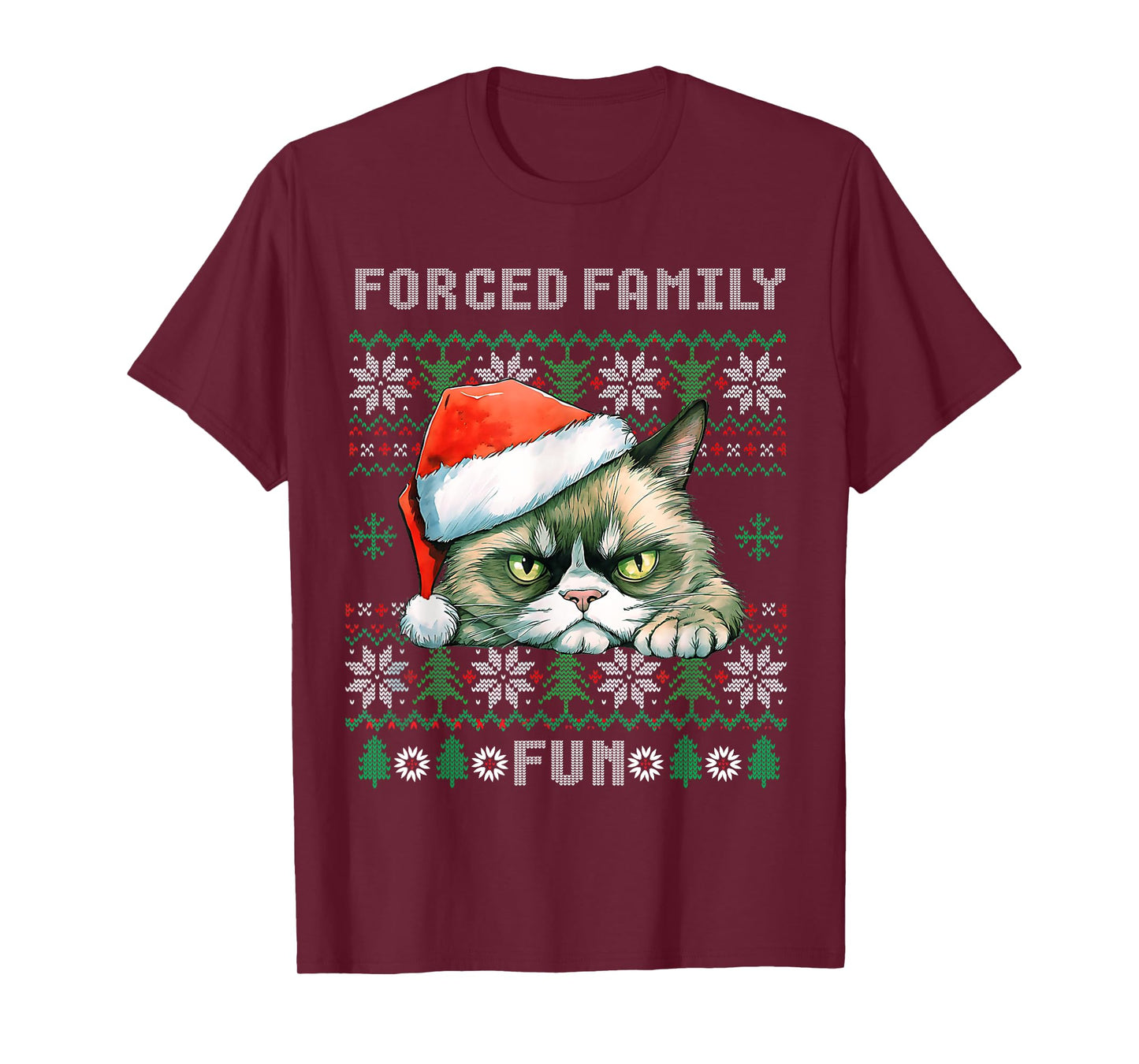 Forced Family Xmas Fun Funny Cat Lover Men Women Christmas T-Shirt