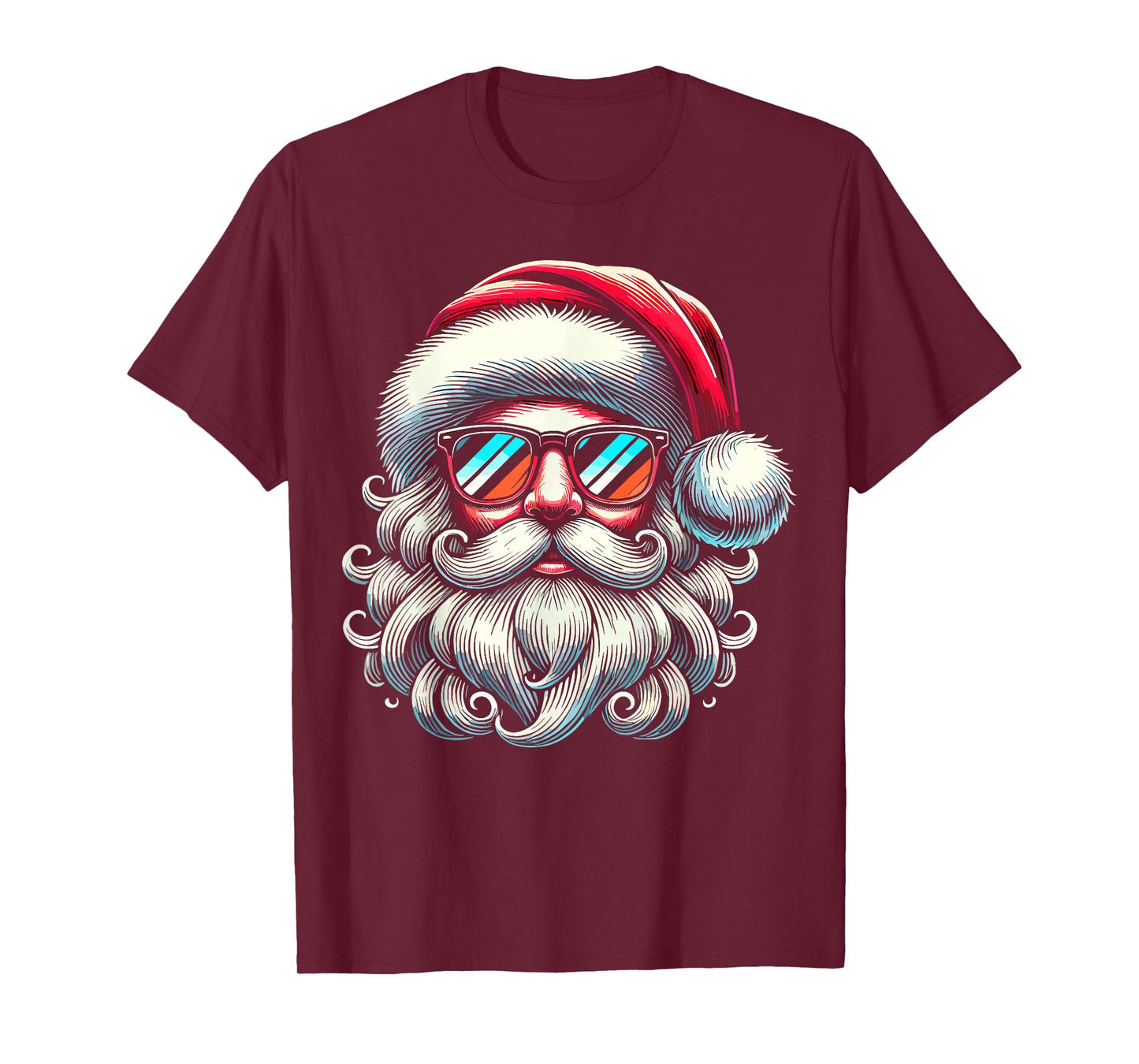 Santa Face Retro Sunglasses Christmas Xmas T-Shirt