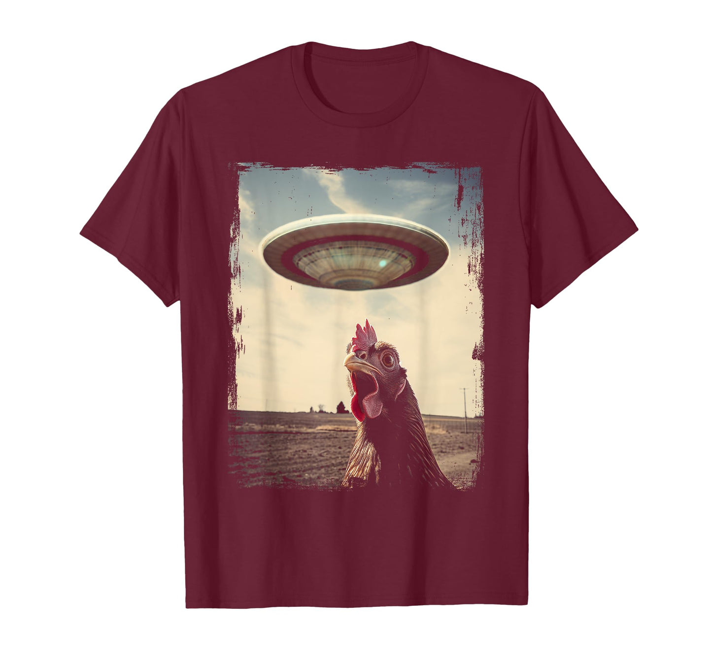 Funny Weird Chicken UFO Weirdcore Alien Believer Farmer T-Shirt
