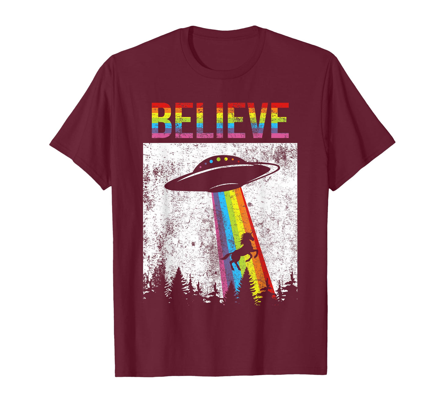 Believe Unicorn UFO LGBT Rainbow Flag Gay Pride Month Ally T-Shirt