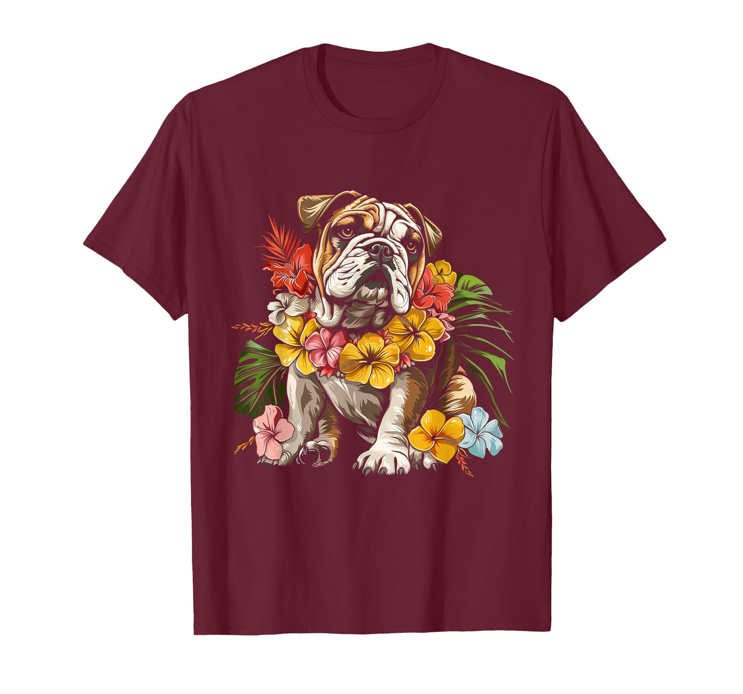 Bulldog Hawaiian Flowers Hibiscus Hula Hawaii Dog T-Shirt for Men Women Kids