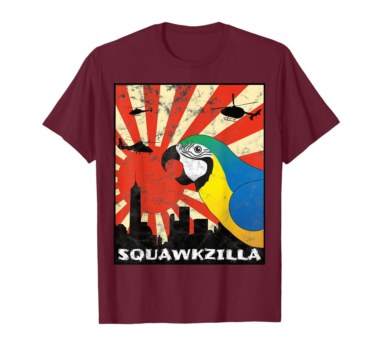 Squawk Zilla Blue and Gold Macaw Parrot Squawking Kawaii T-Shirt