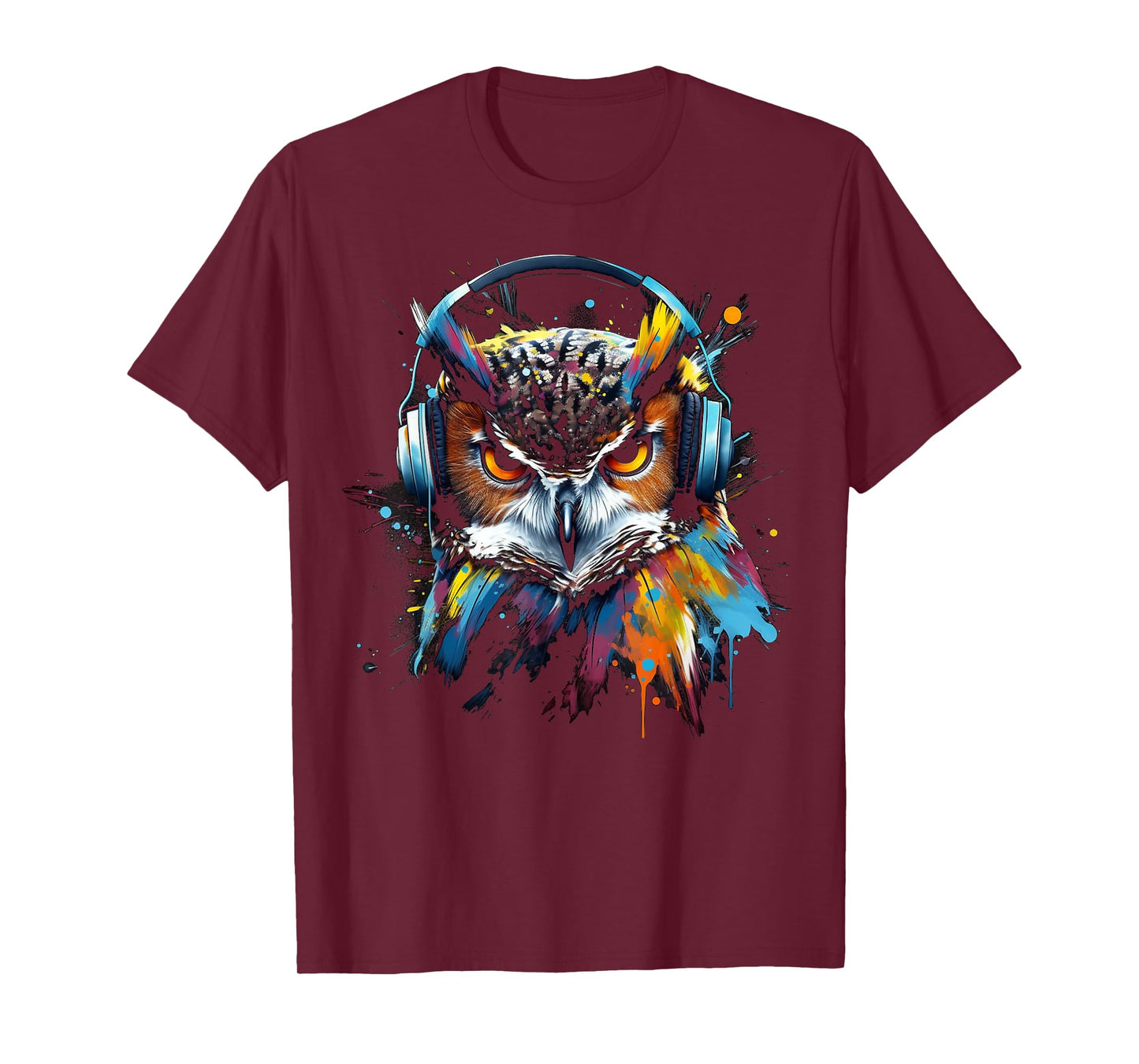 Owl Music Colourful Bird Headphones Art Animal Owl T-Shirt