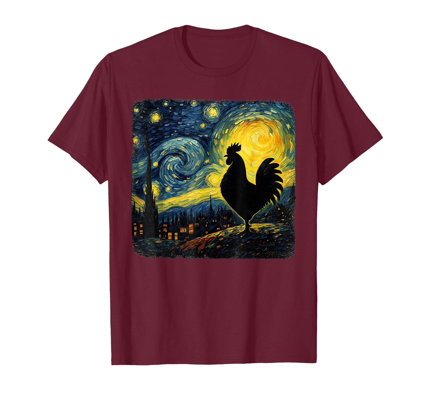 Starry Night Van Gogh Farmer Chicken Rooster Funny Graphic T-Shirt