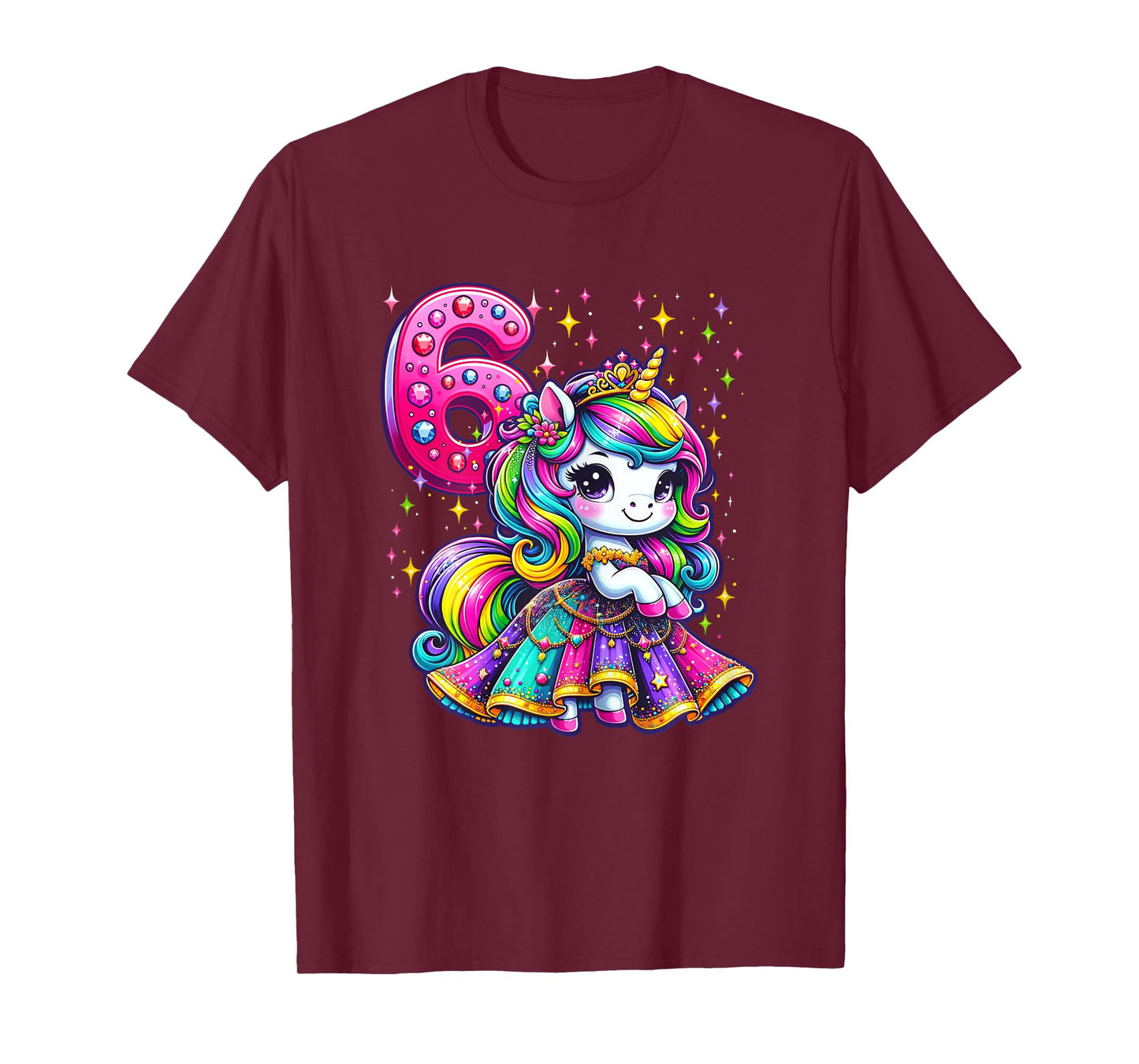 Unicorn Princess 6th Birthday 6 Year Old Party Girls Outfit T-Shirt