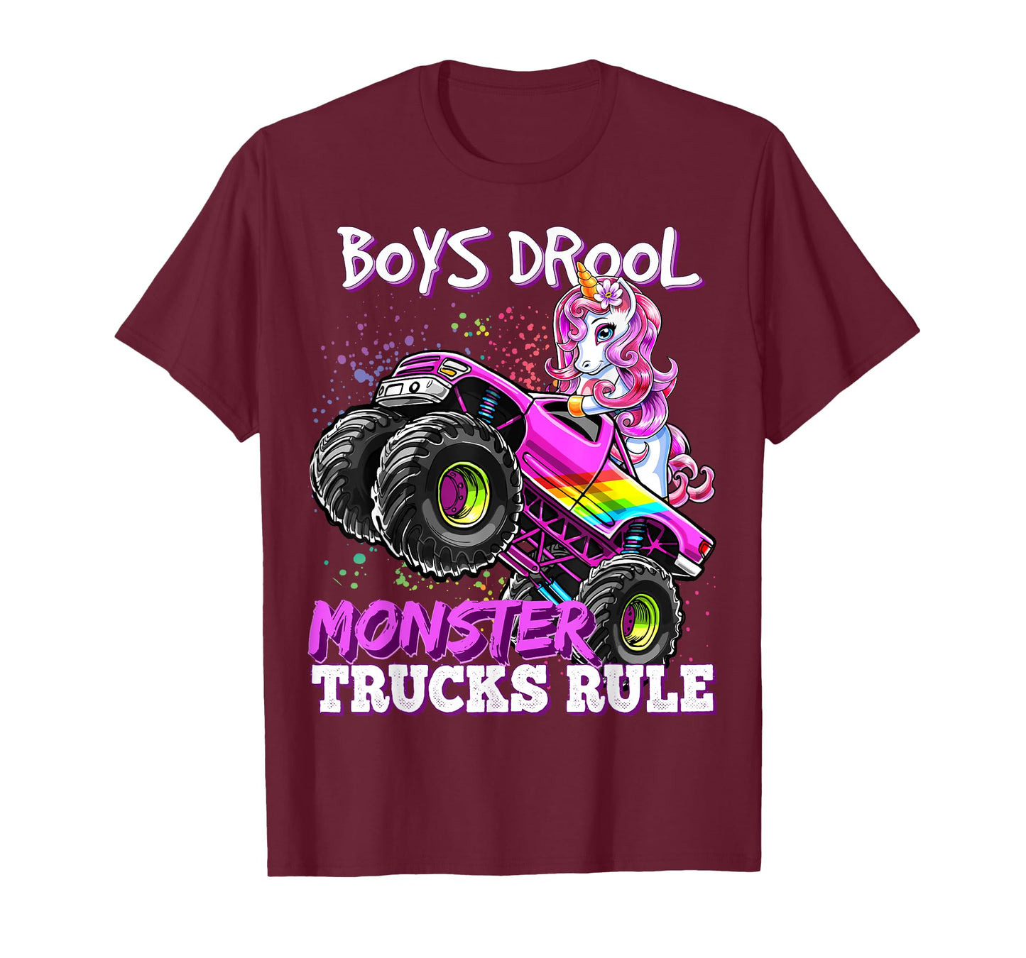 Boys Drool Monster Trucks Rule Unicorn Monster Truck Girl T-Shirt