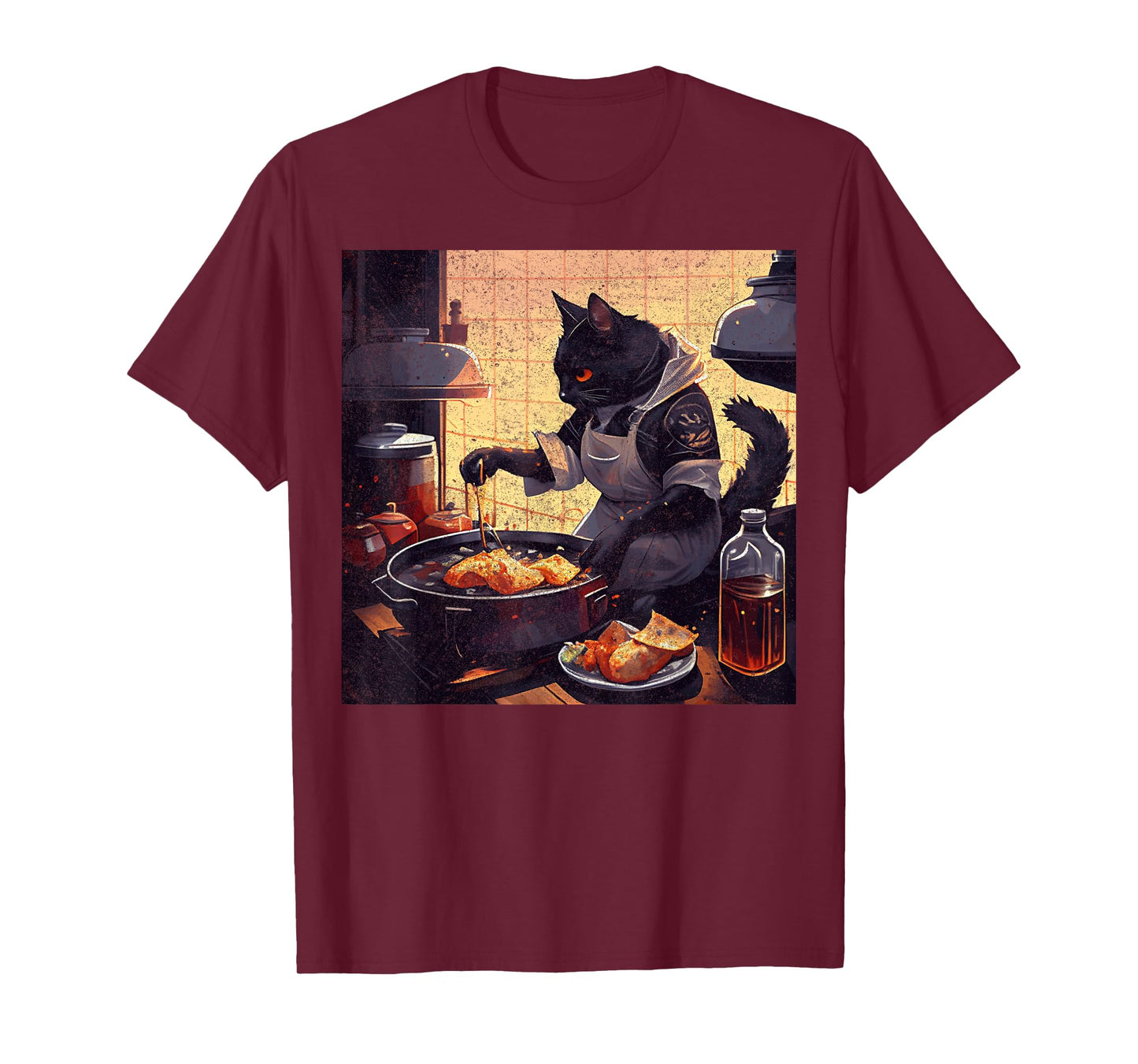 Black Cat Cooking Fried Chicken Men Women Girls Kids T-Shirt