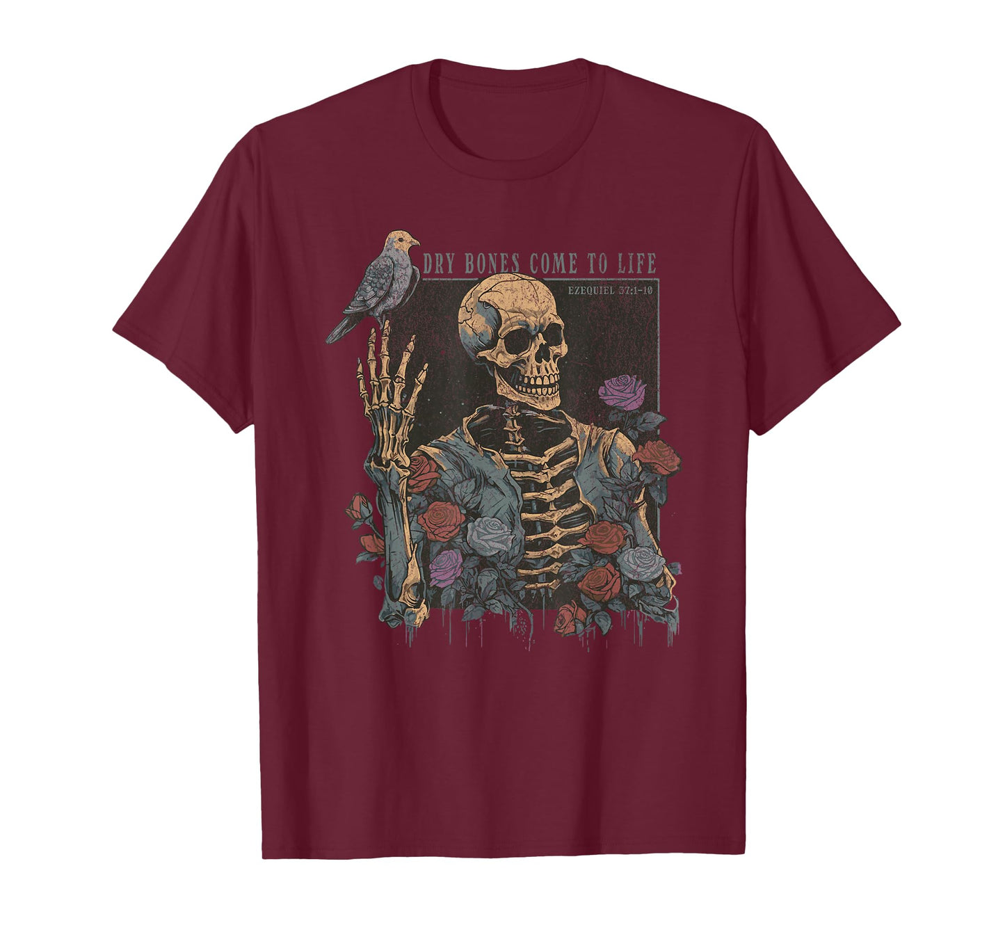 Dry Bones Come to Life Skeleton Bird Flower Nature Halloween T-Shirt