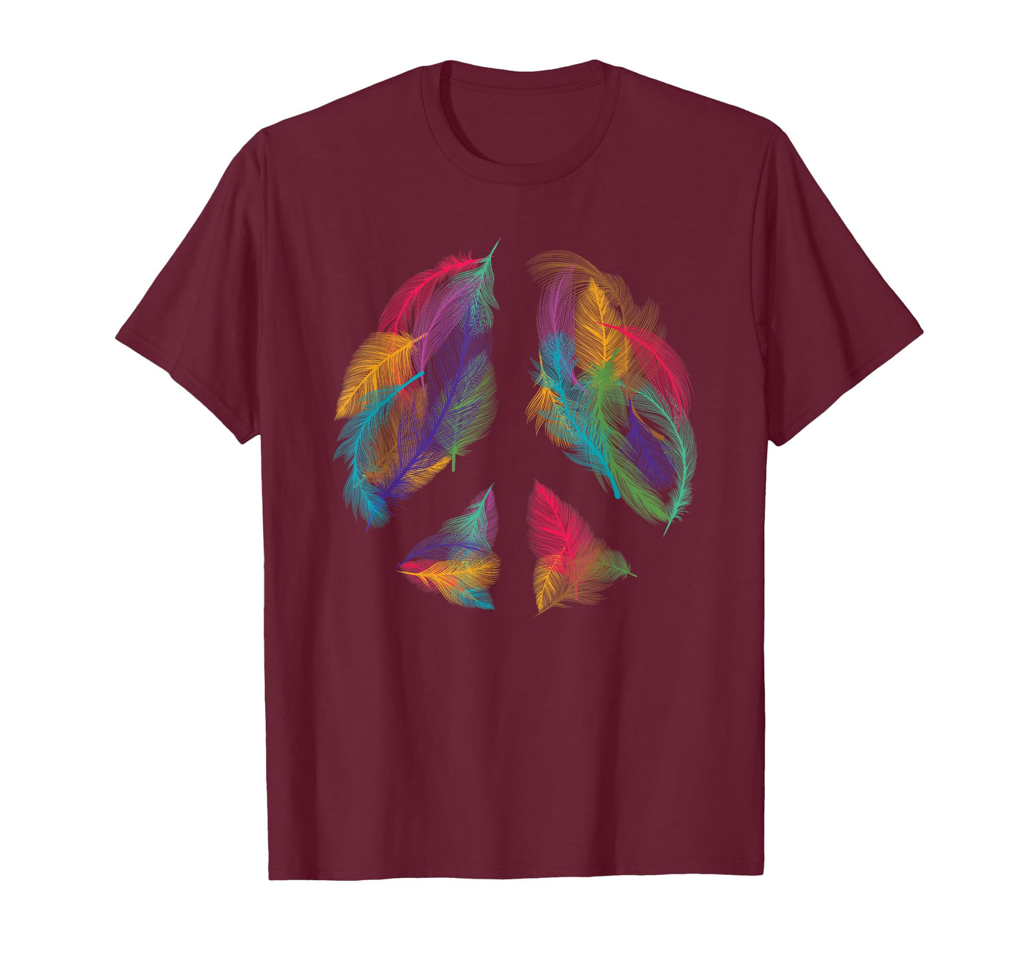 Peace Sign Colorful Feathers Hippie Peace Symbol Retro T-Shirt