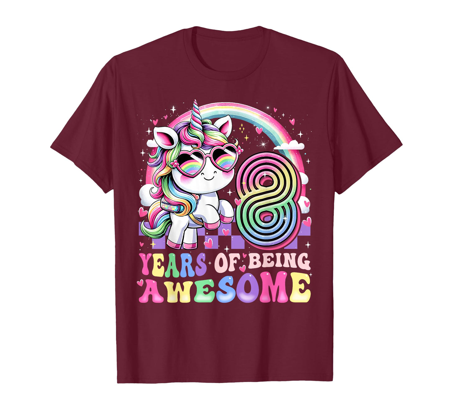 Awesome 8 Year Old Unicorn 8th Birthday Girl Party Princess T-Shirt