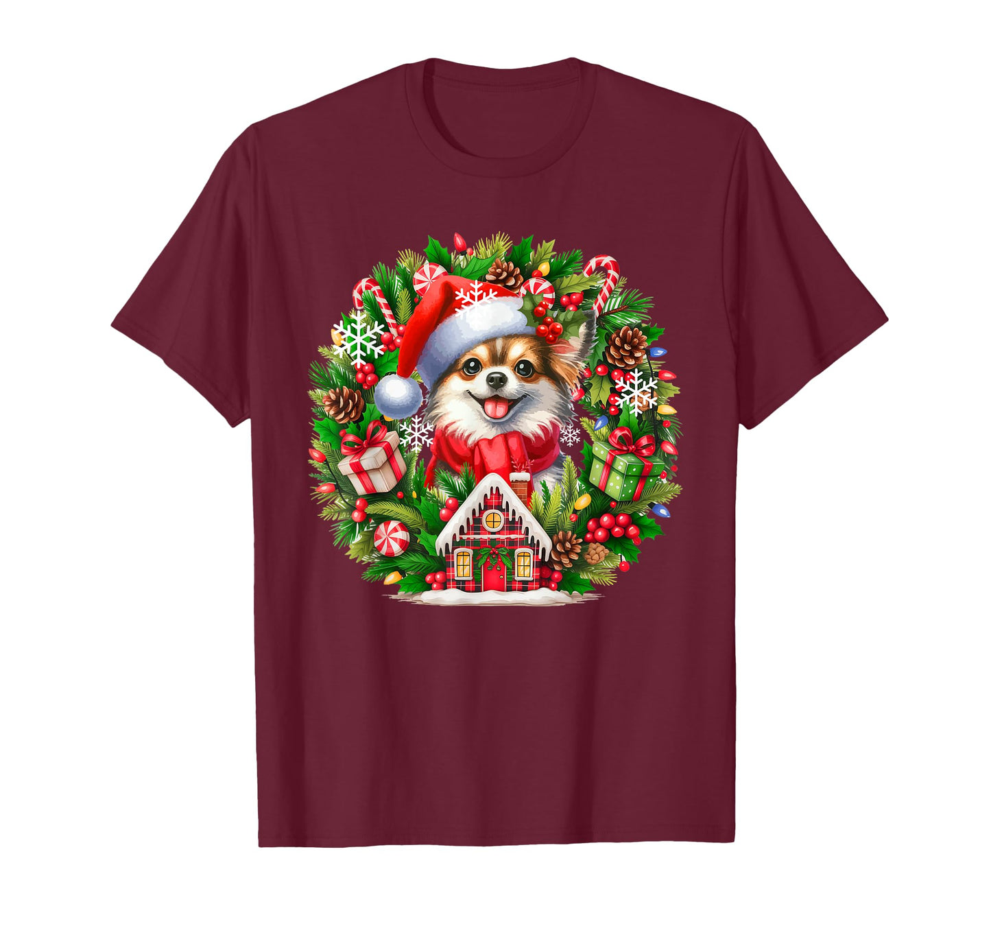 Santa Chihuahua Christmas Floral Circle Matching Owner Kids T-Shirt
