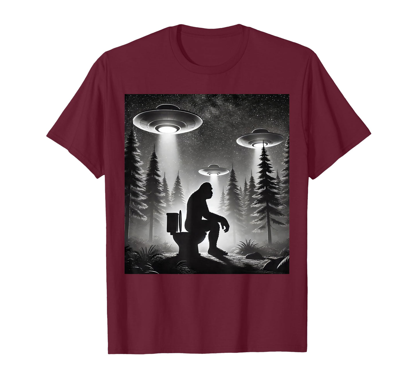 Funny Bigfoot Sasquatch Taking a Dump Alien UFOs T-Shirt