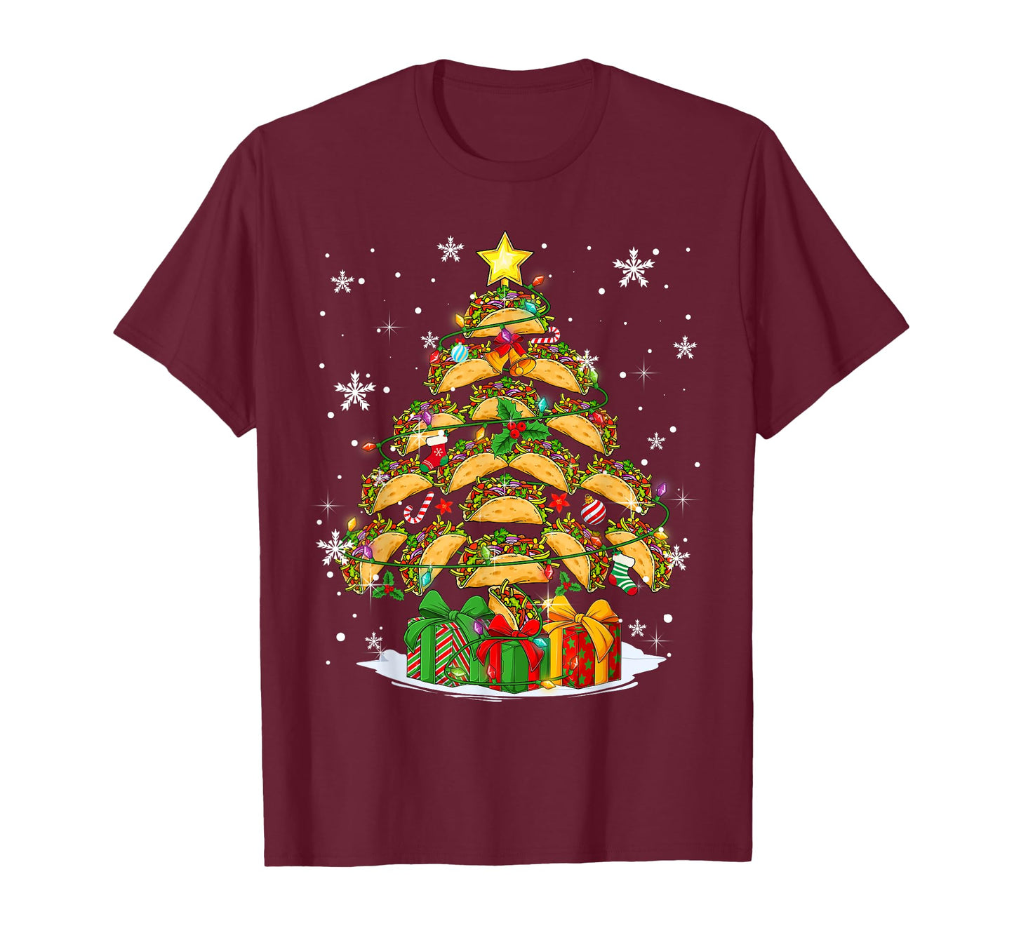 Funny Tacos Christmas Tree Lights Mexican Food Lover Xmas T-Shirt