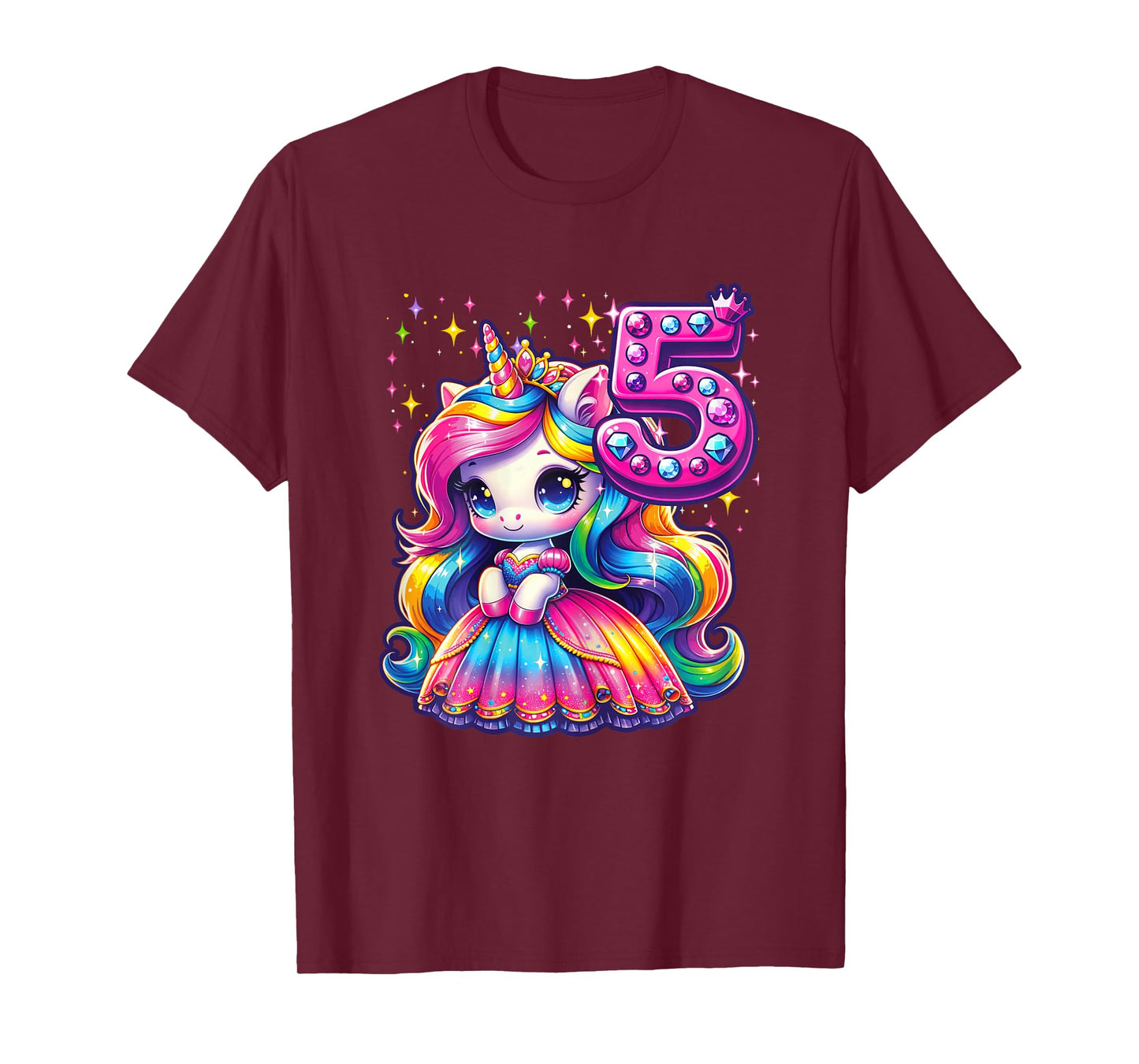 Unicorn Princess 5th Birthday 5 Year Old Party Girl Outfit T-Shirt