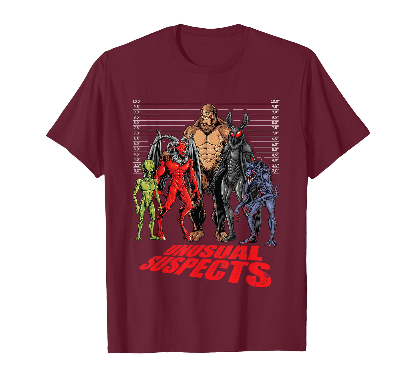 Bigfoot Mothman Chupacabra Jersey Devil Alien Suspects T-Shirt