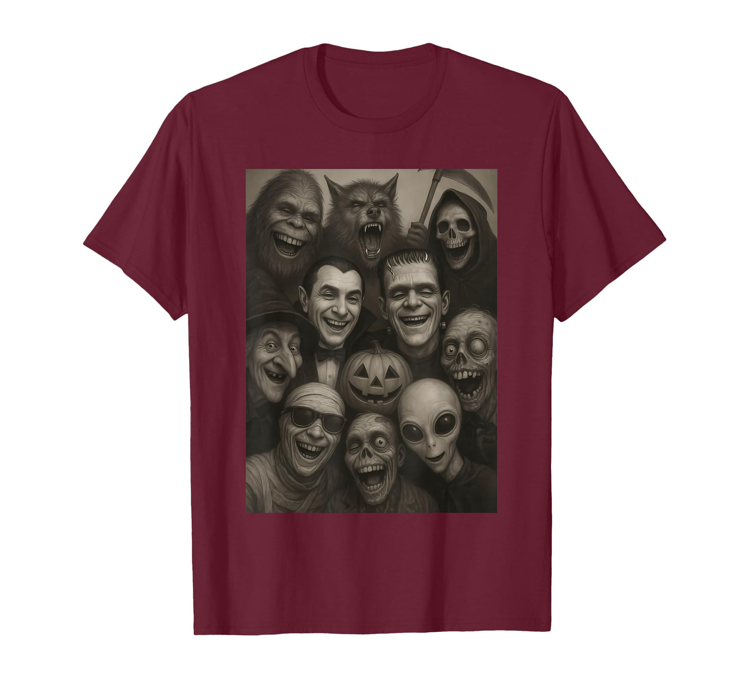 Halloween Bigfoot Alien Dracula Frankenstein Monster Selfie T-Shirt