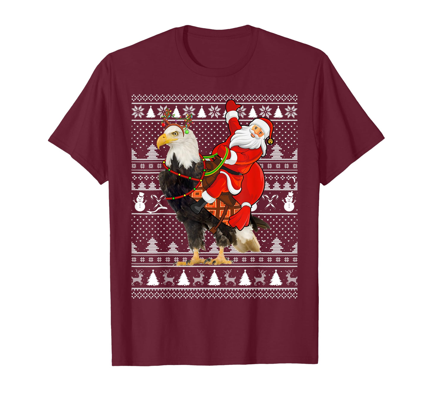 Bald Eagle Bird Lover Santa Riding Bald Eagle Ugly Christmas T-Shirt