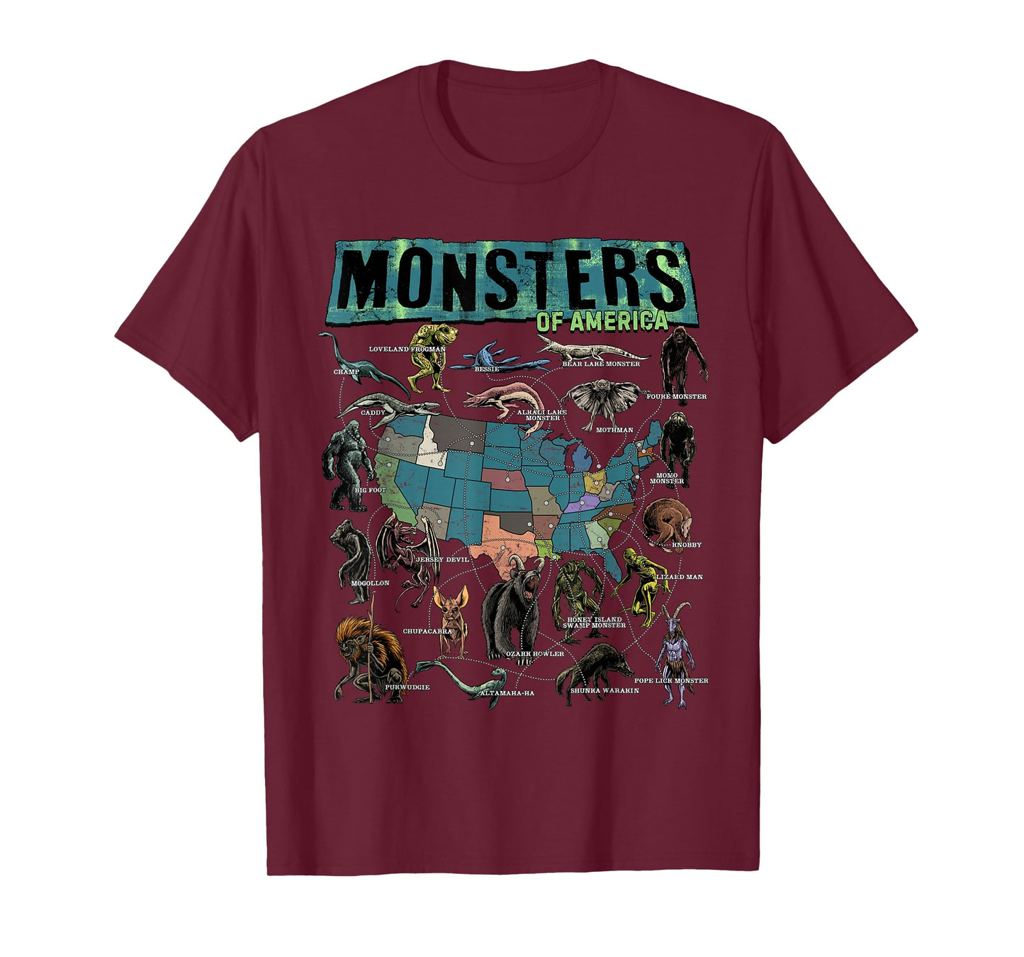 Cryptid Monsters of America Folklore Creature Cryptozoology T-Shirt