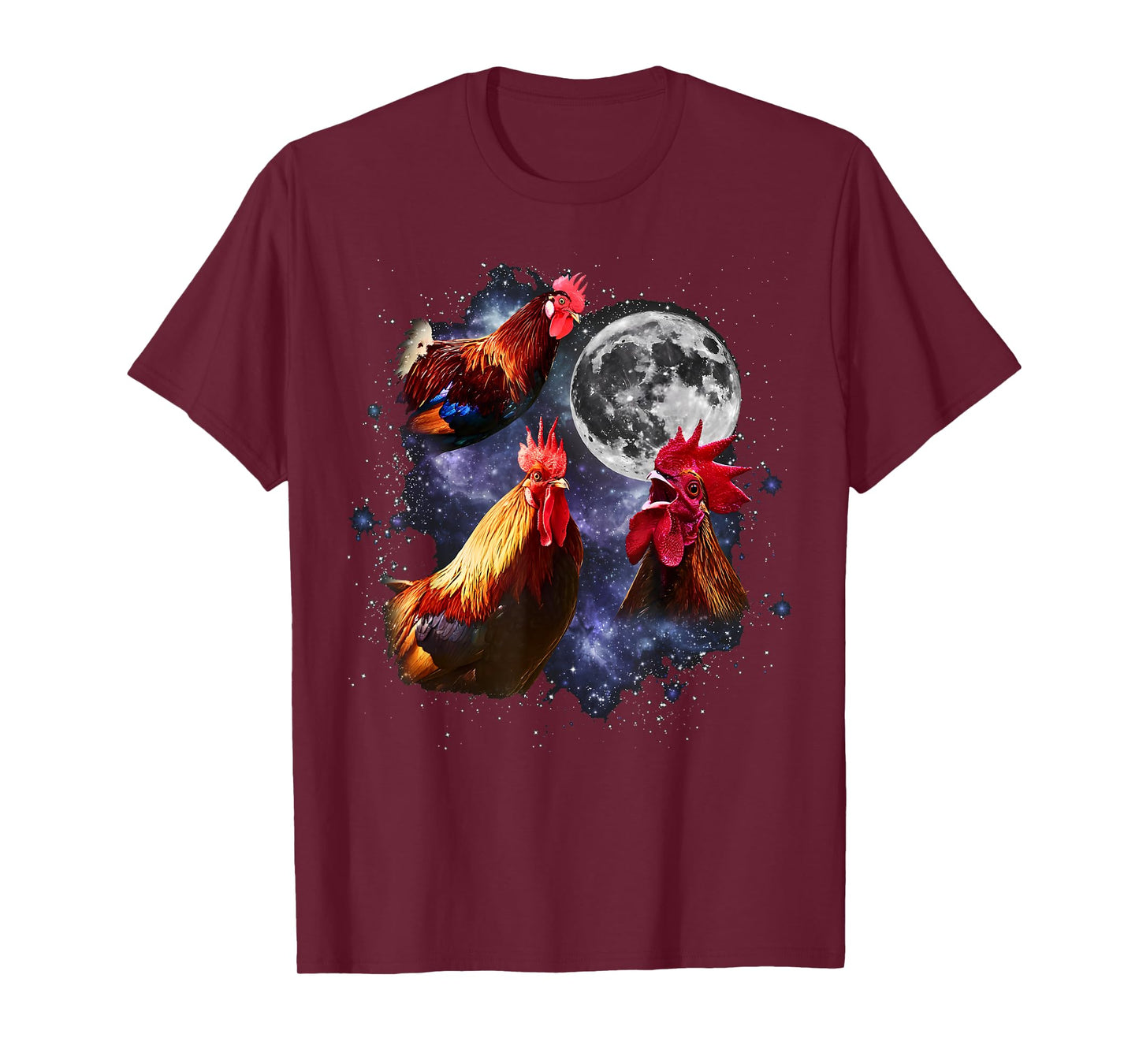 Vintage Three Roosters Howling at the Moon Funny Farm Animal T-Shirt