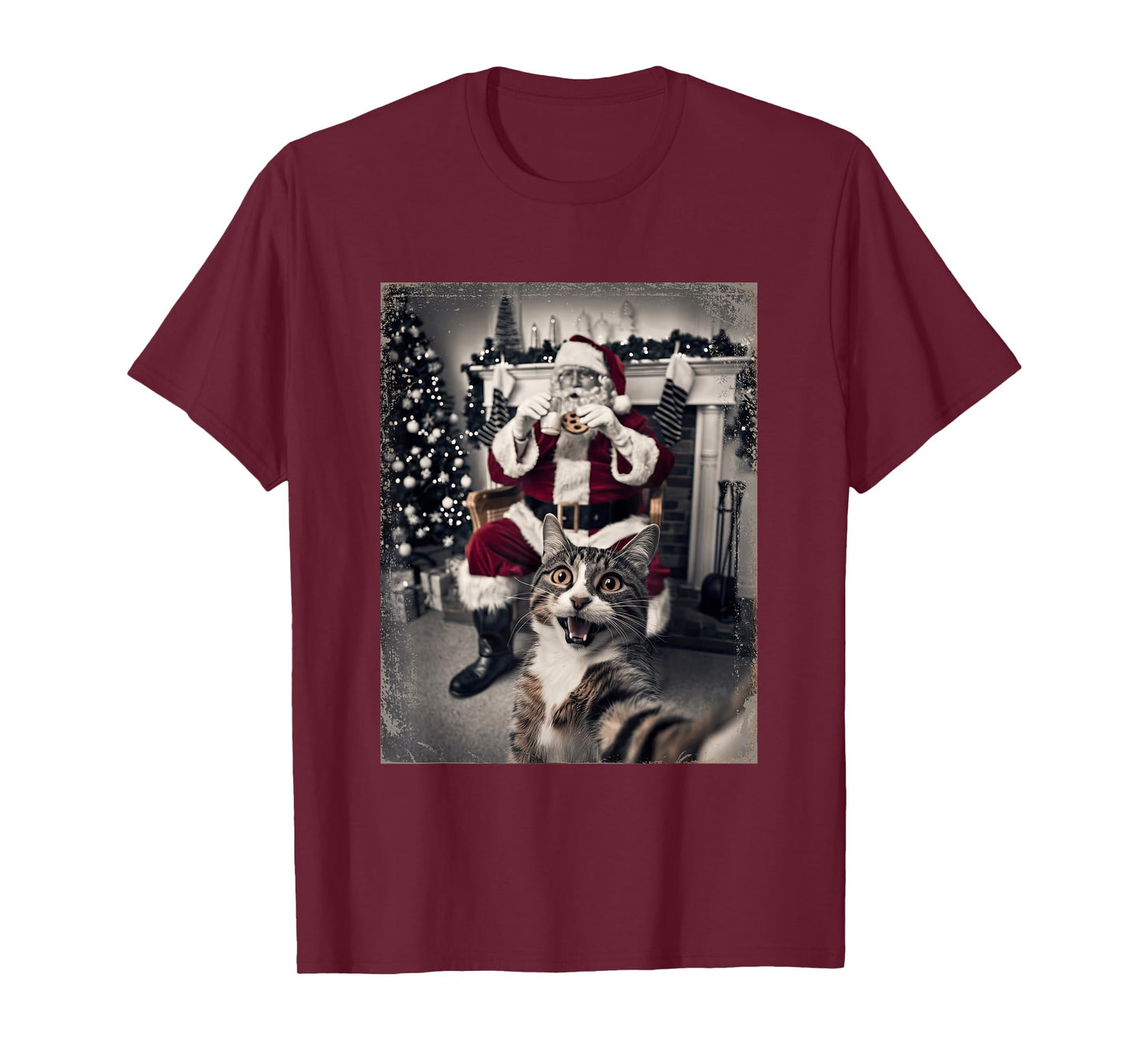 Funny Xmas Cat Selfie Santa Ugly Sweater Christmas Outfit T-Shirt