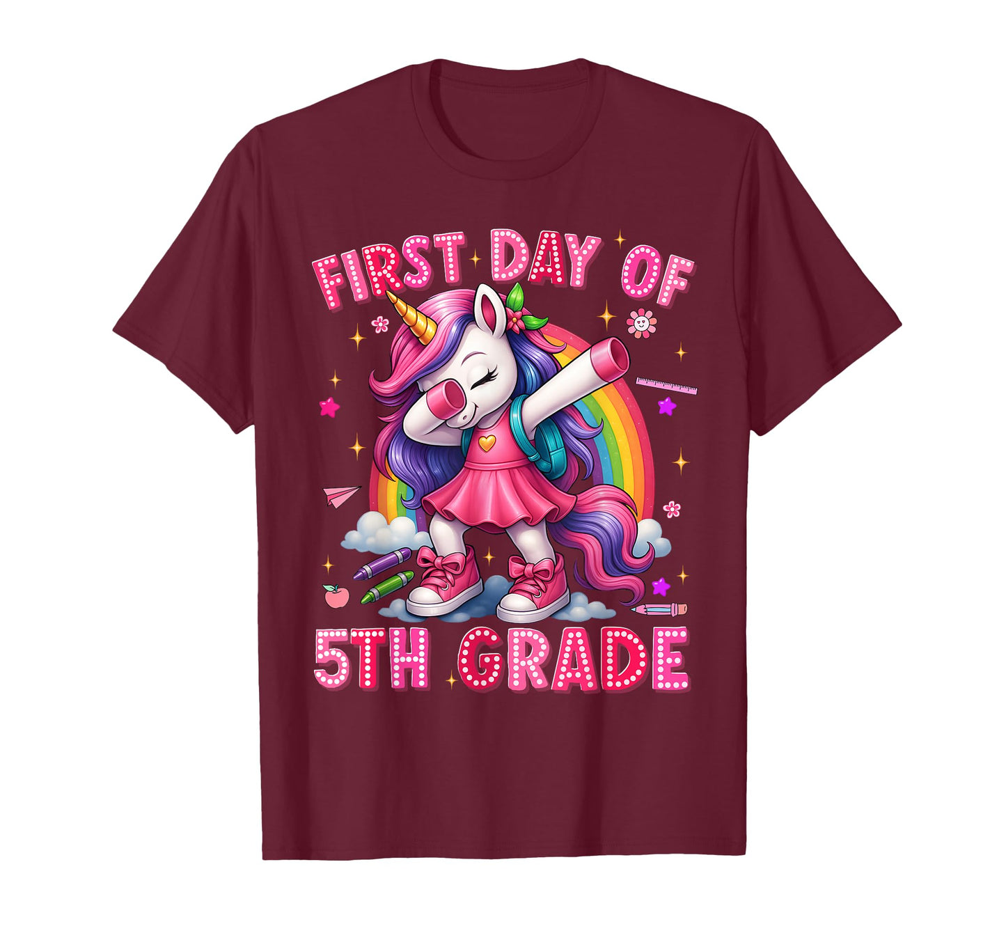 First Day Of 5th Grade Unicorn Back To School Girls Outfits T-Shirt