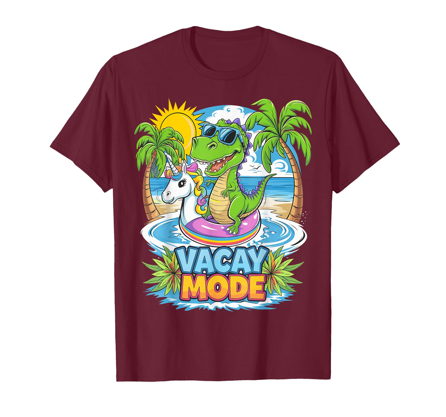 Vacay Mode Dinosaur with Unicorn Floatie Funny Tee T-Shirt