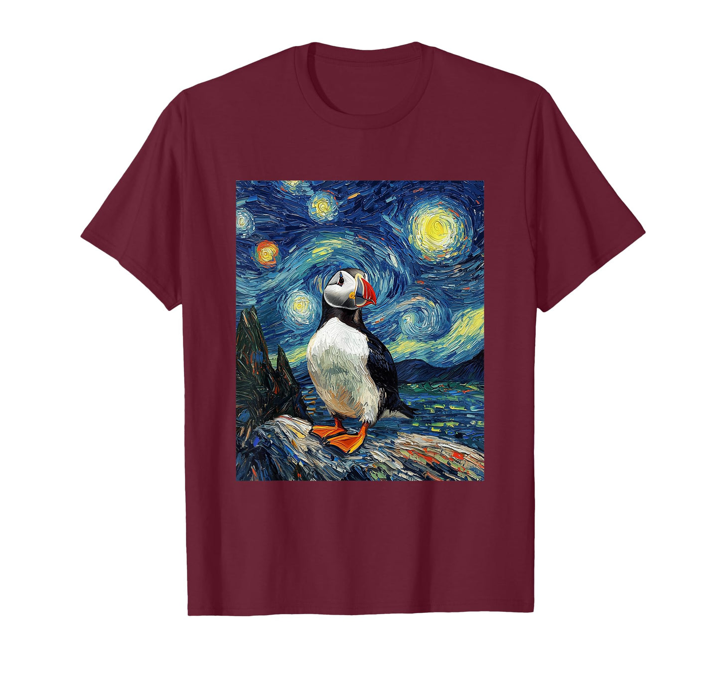 Puffin Sea Bird - Van Gogh Style - Starry Night T-Shirt